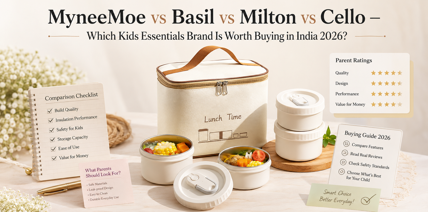 MyneeMoe vs Basil vs Milton vs Cello: Which Kids Essentials Brand Is Worth Buying in India 2026?