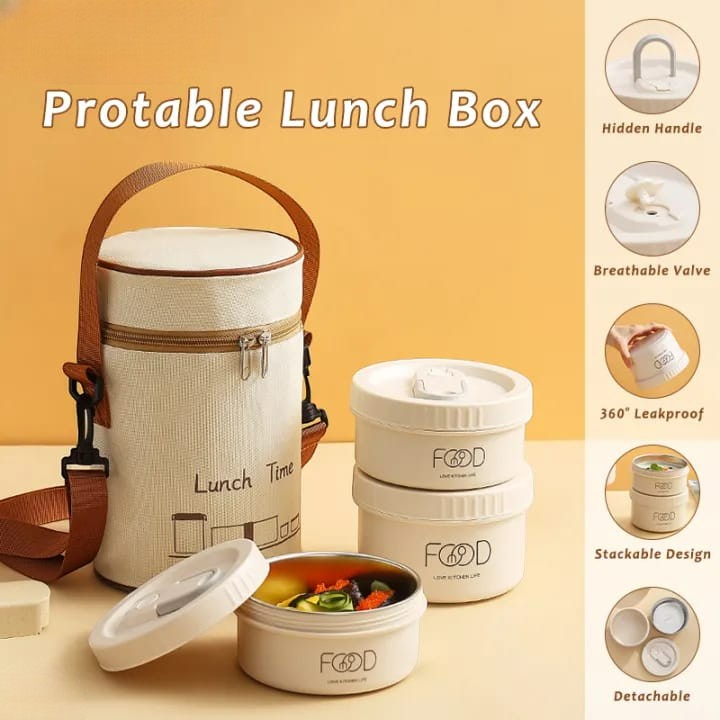 Buy MyneeMoe Lunch Time 3 Compartment Stainless Steel Lunch Box with Bag Microwave Safe - Insulated Lunch Bag Box at MyneeMoe Online In India