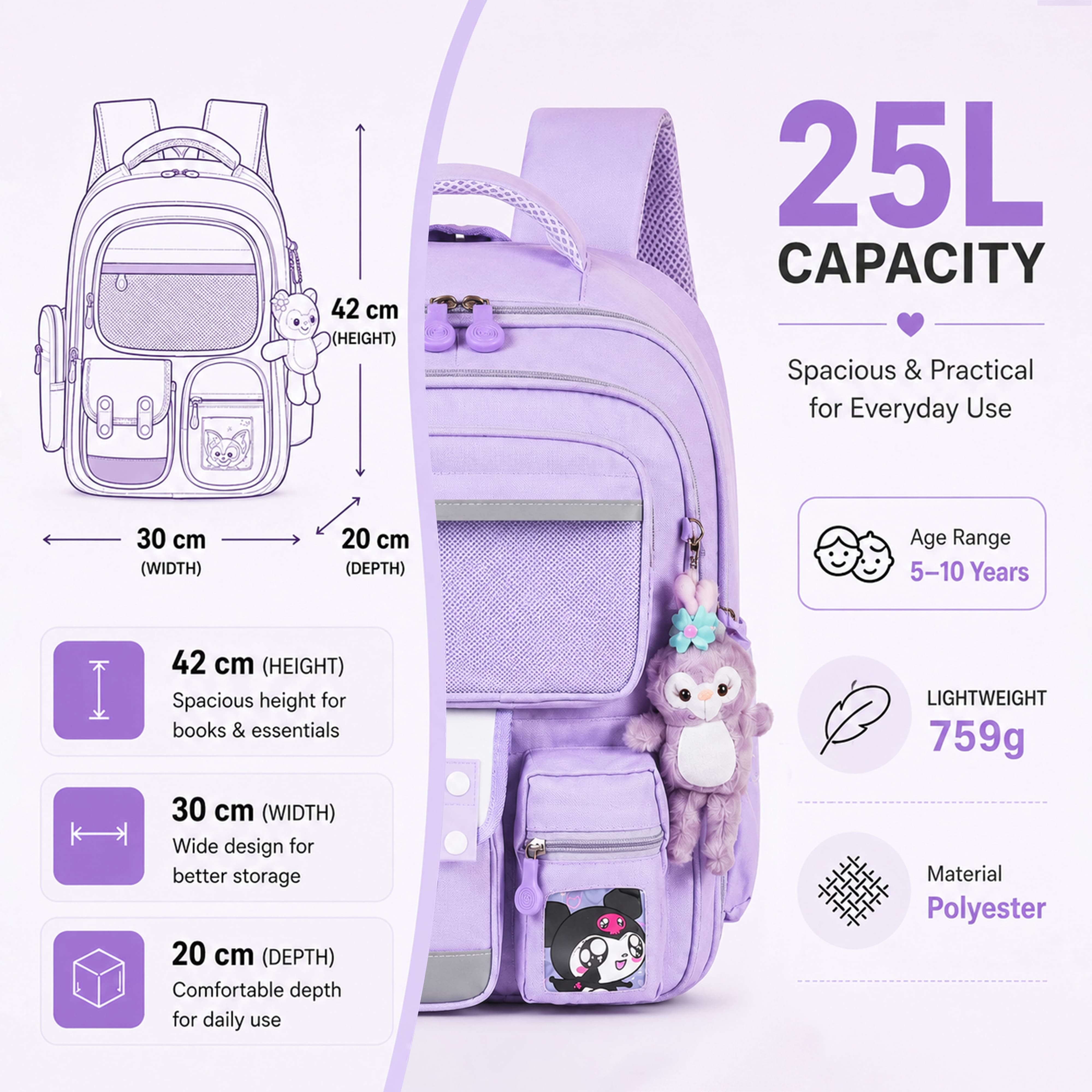 Buy MyneeMoe Brainy Bundle Elite Kids Backpack – Durable, Stylish & Spacious School Bag (Purple) - School Bag at MyneeMoe Online In India