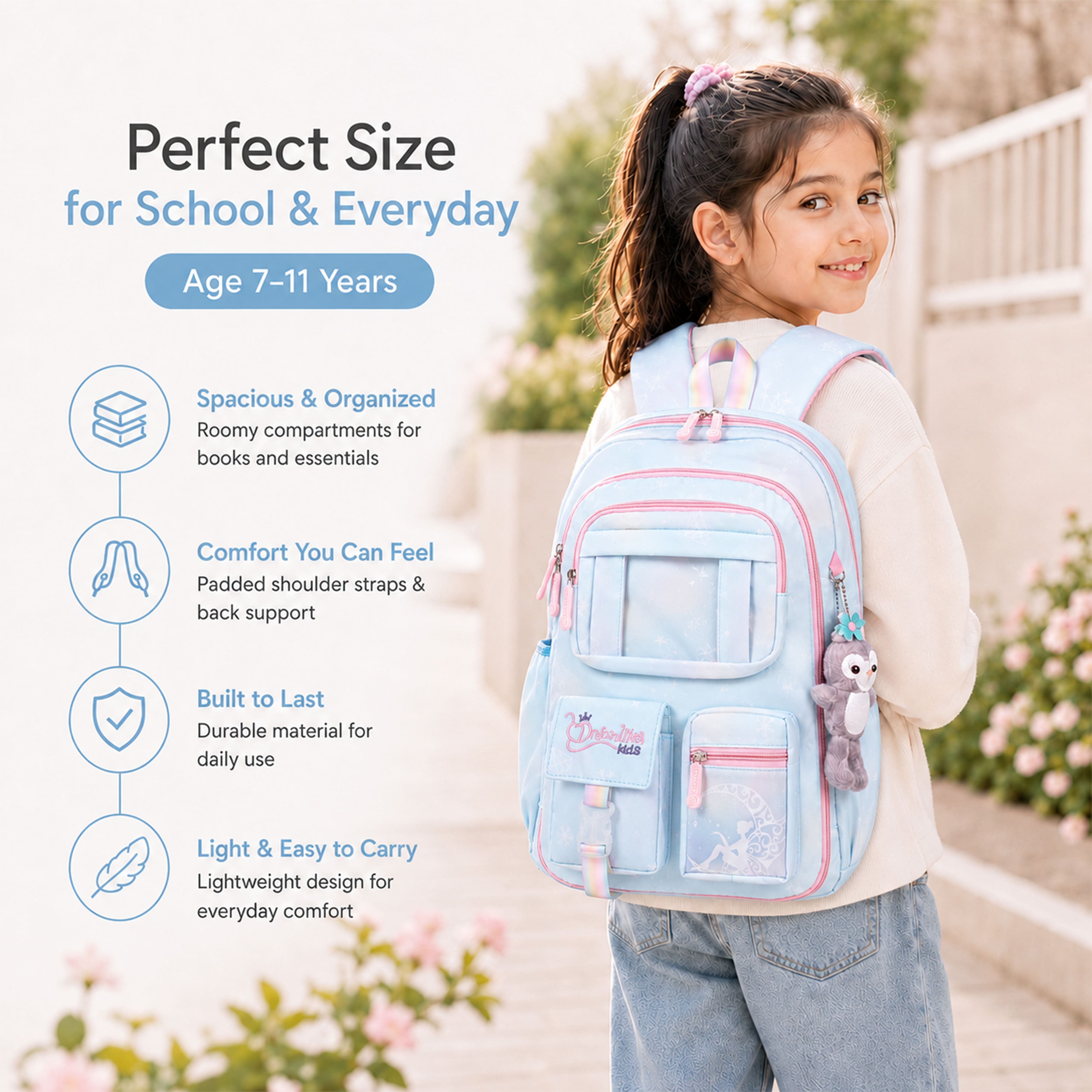 Buy MyneeMoe Cotton Candy Elite Girls Backpack – Durable, Stylish & Spacious School Bag (Blue) - School Bag at MyneeMoe Online In India