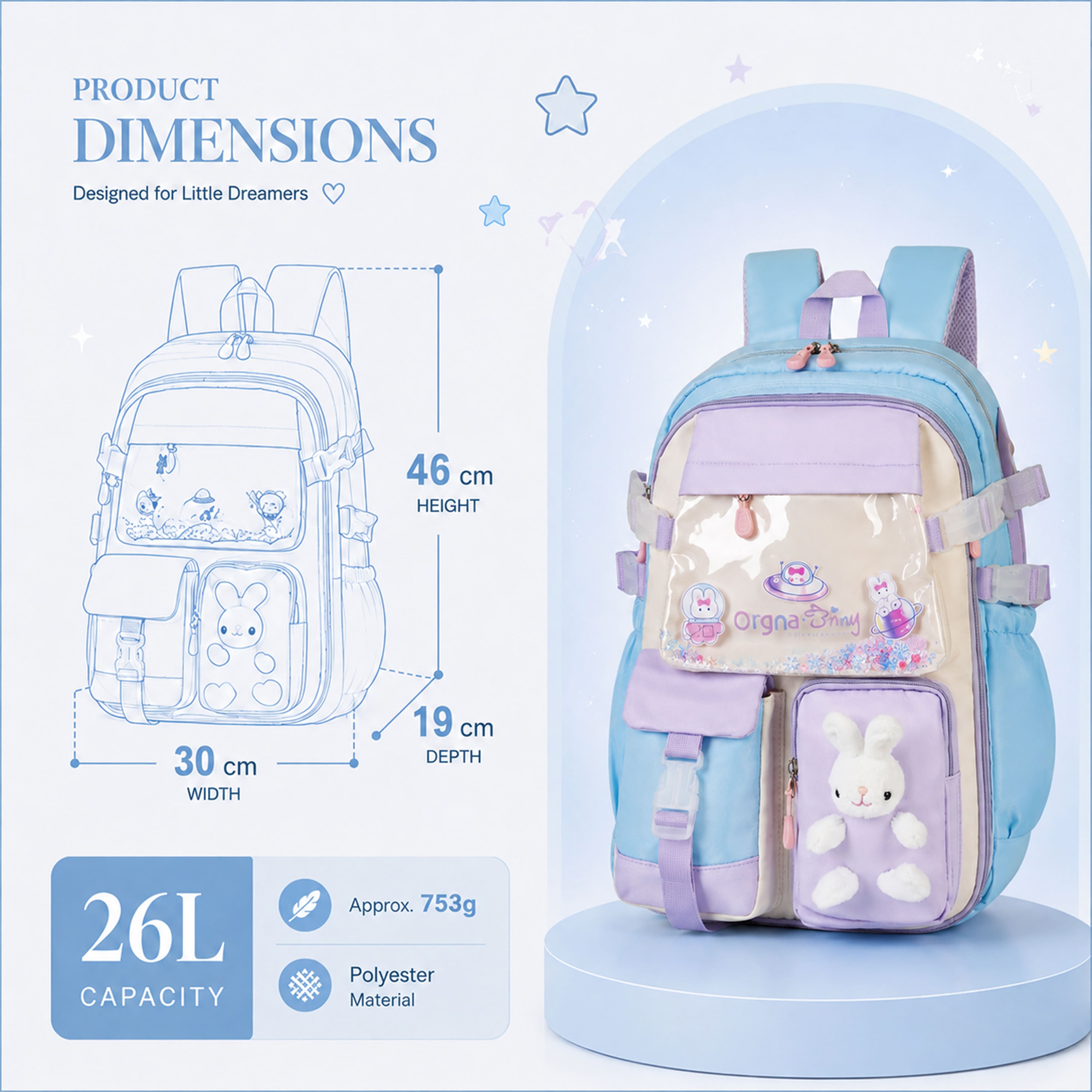 Buy MyneeMoe Soft Pastel Bunny Girls Backpack – Durable, Stylish & Spacious School Bag (Age 7-11Y) - School Bag at MyneeMoe Online In India