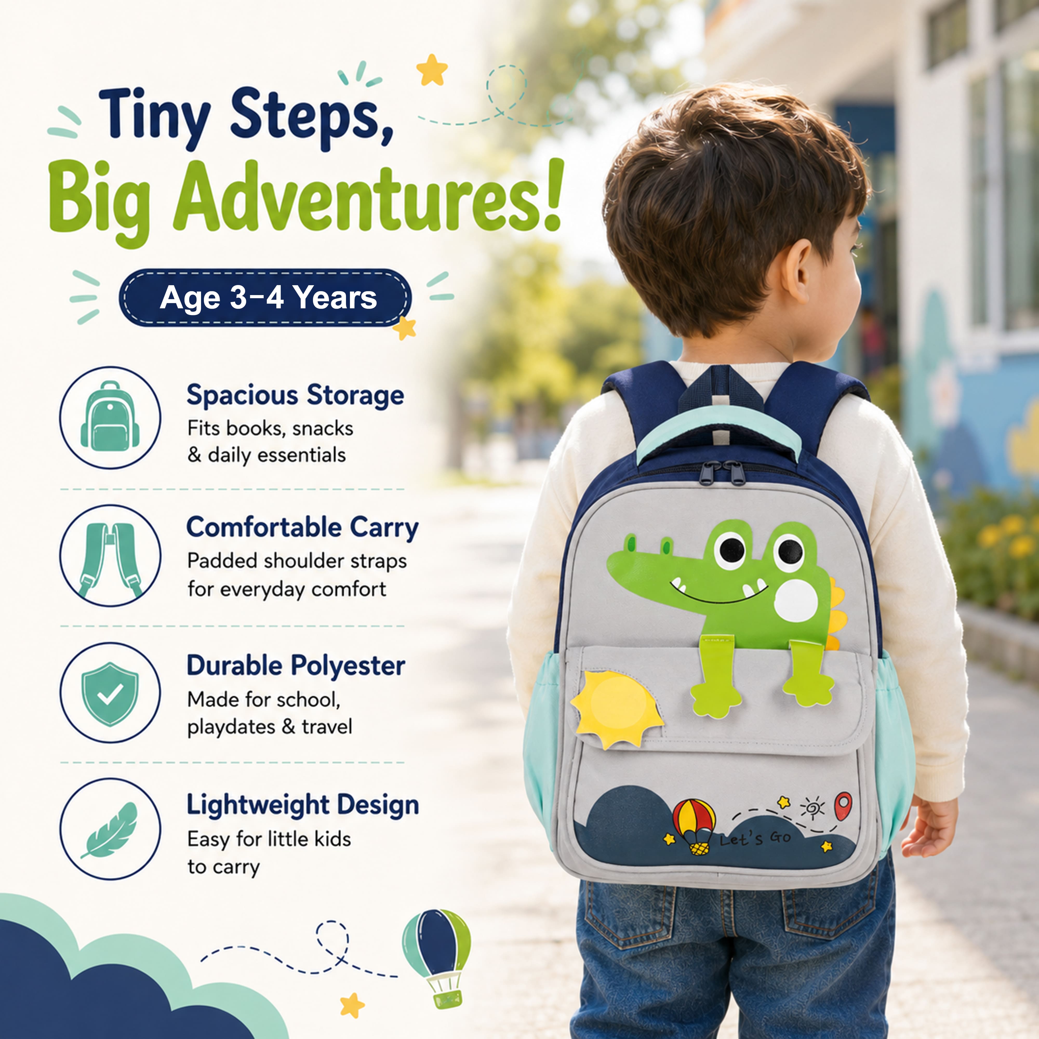 Buy MyneeMoe Cute Crocodile Kids Backpack – Lightweight & Comfortable Kindergarten Bag (Age 3-4Y) - School Bag at MyneeMoe Online In India
