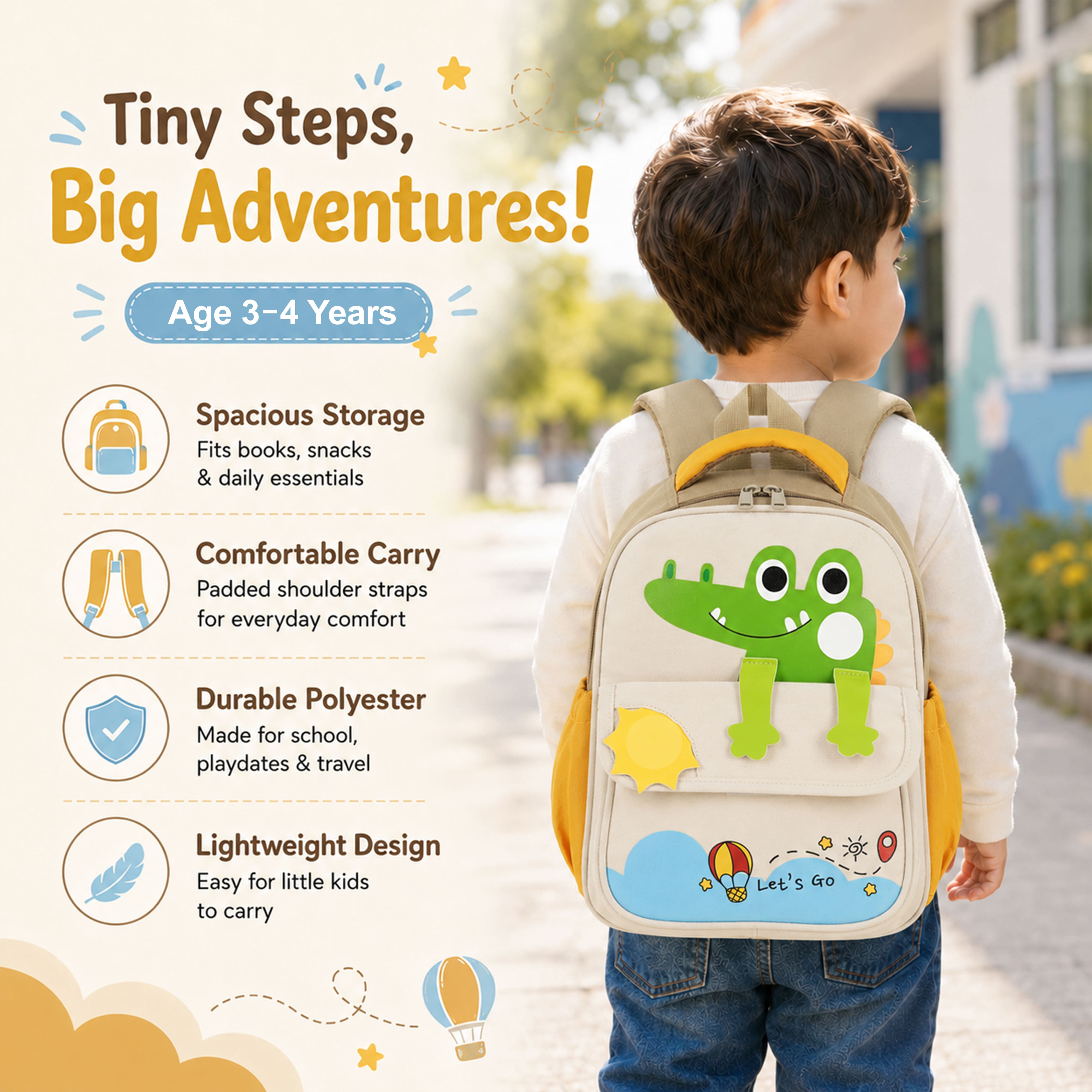 Buy MyneeMoe Cute Crocodile Kids Backpack – Lightweight & Comfortable Kindergarten Bag (Khaki) - School Bag at MyneeMoe Online In India