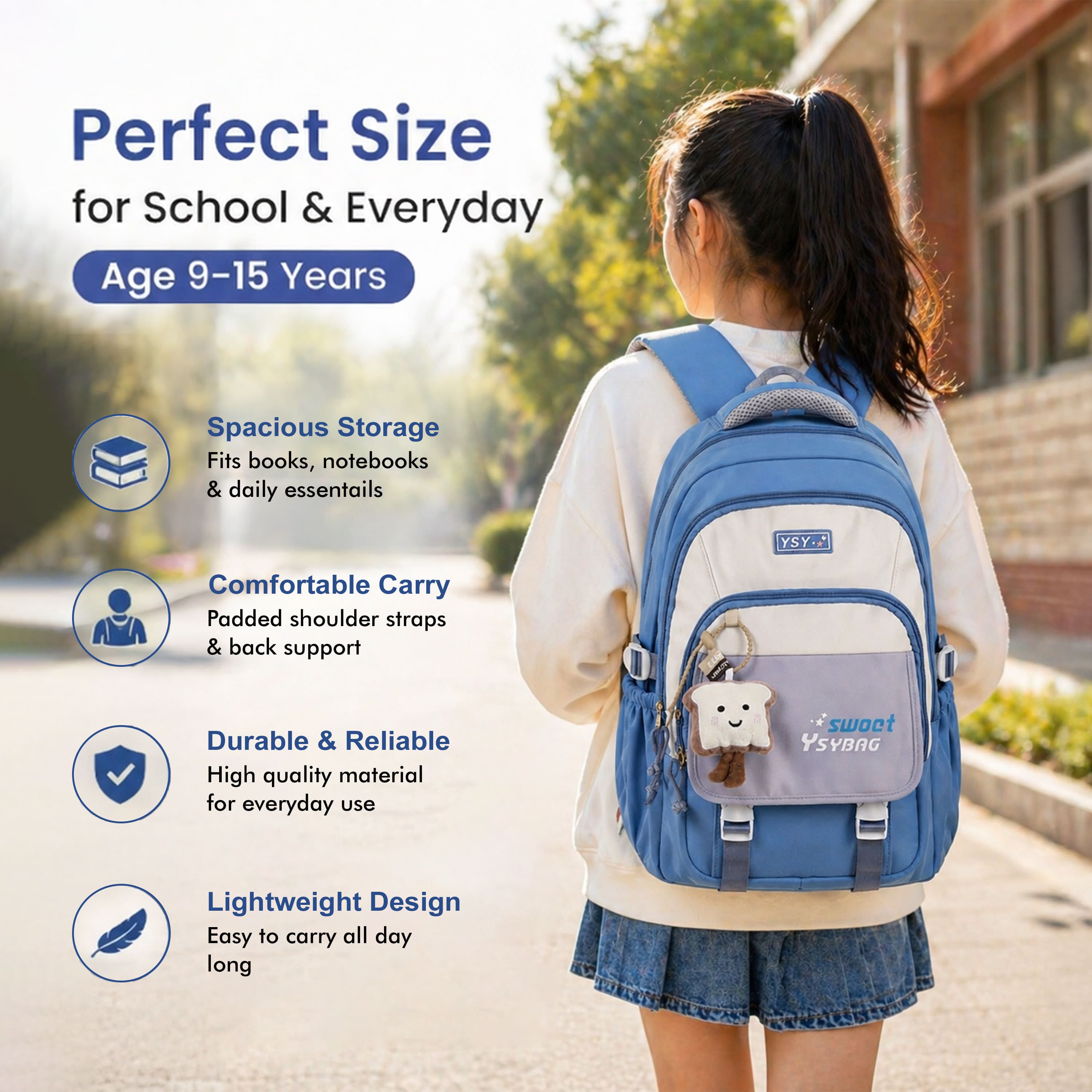 Buy MyneeMoe Sweet Dreams Kids Backpack – Durable, Stylish & Spacious School Bag (Light Blue) - School Bag at MyneeMoe Online In India