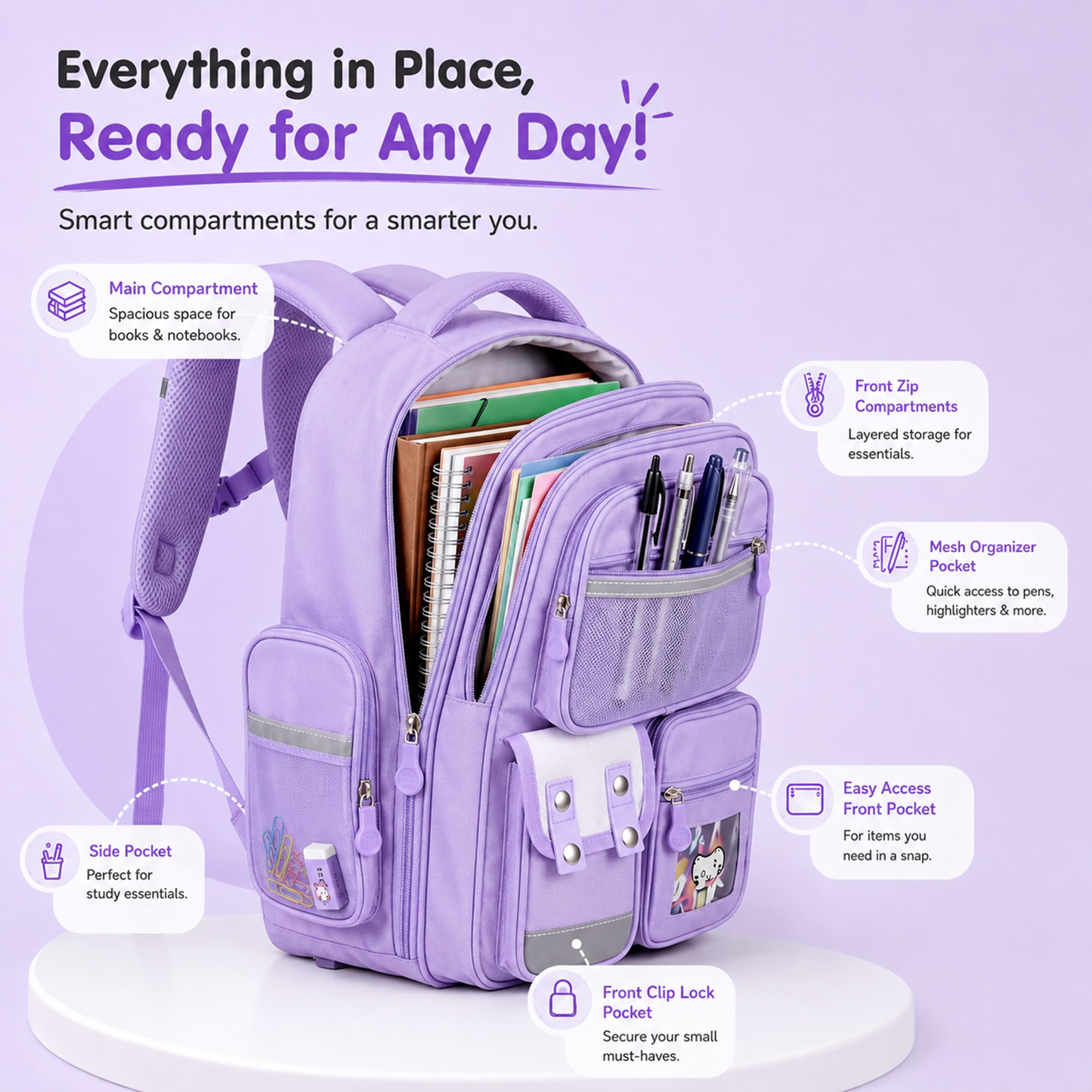 Buy MyneeMoe Brainy Bundle Elite Kids Backpack – Durable, Stylish & Spacious School Bag (Purple) - School Bag at MyneeMoe Online In India