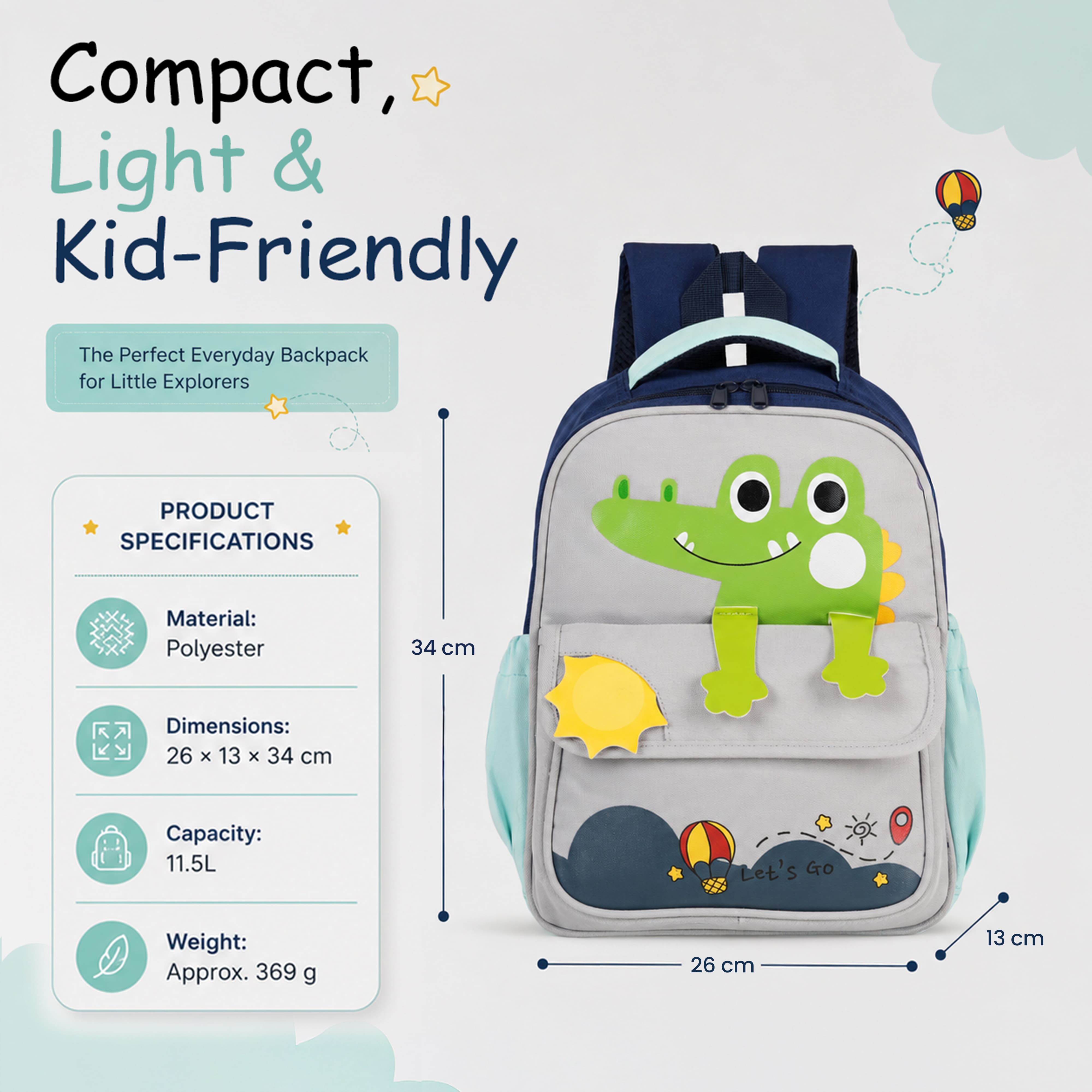 Buy MyneeMoe Cute Crocodile Kids Backpack – Lightweight & Comfortable Kindergarten Bag (Age 3-4Y) - School Bag at MyneeMoe Online In India