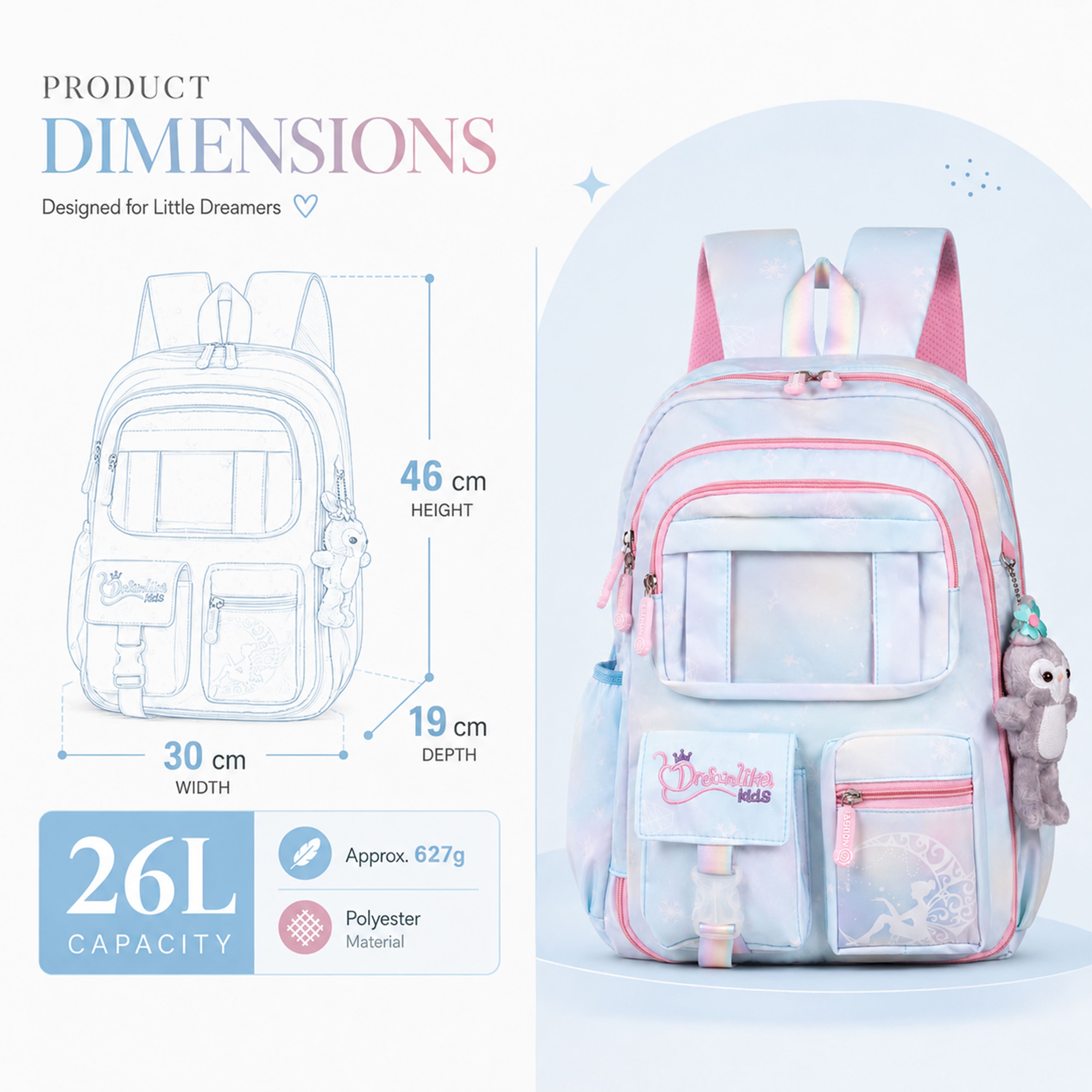 Buy MyneeMoe Cotton Candy Elite Girls Backpack – Durable, Stylish & Spacious School Bag (Blue) - School Bag at MyneeMoe Online In India