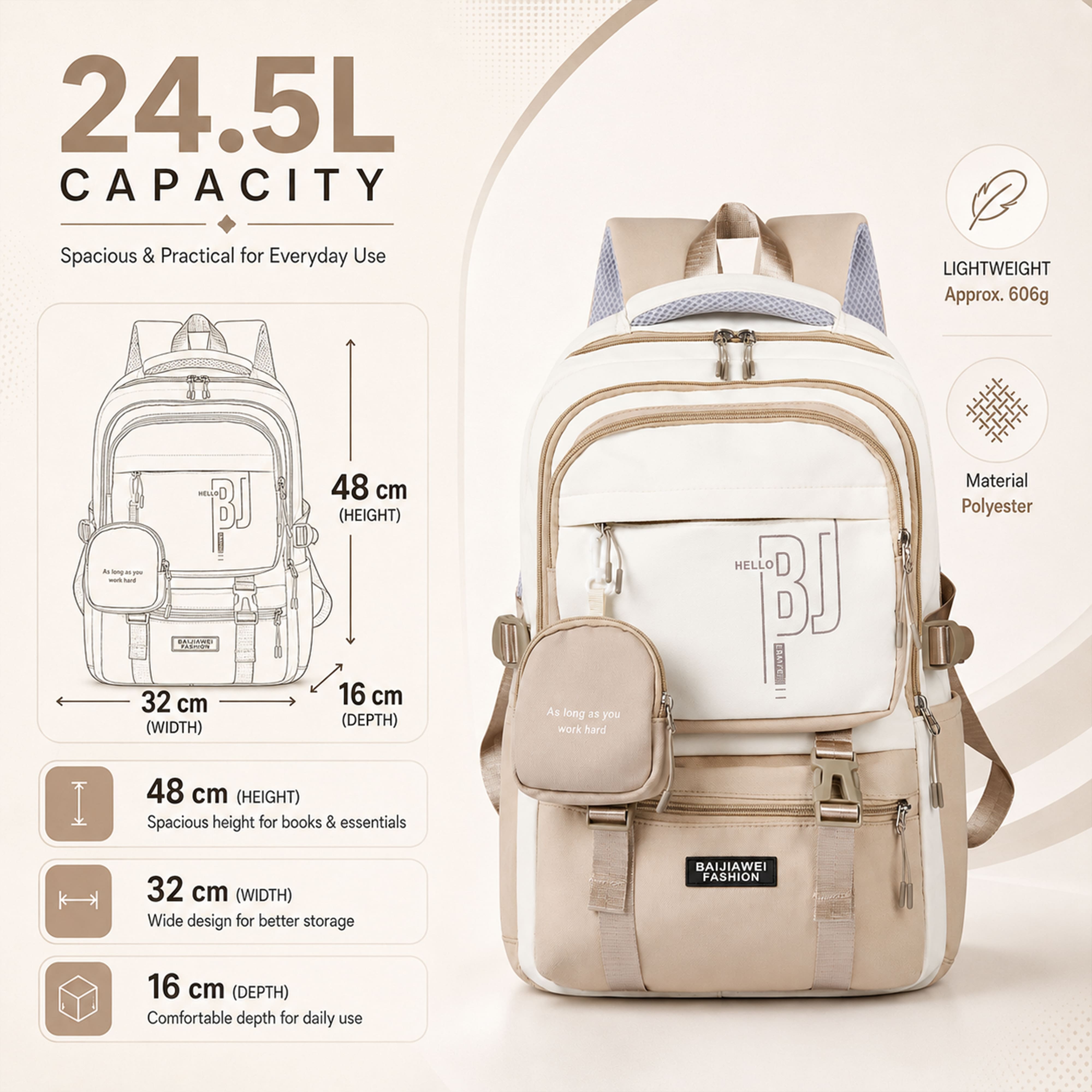 Buy MyneeMoe CampusPro Kids Backpack – Durable, Stylish & Spacious School Bag (Beige) - at MyneeMoe Online In India
