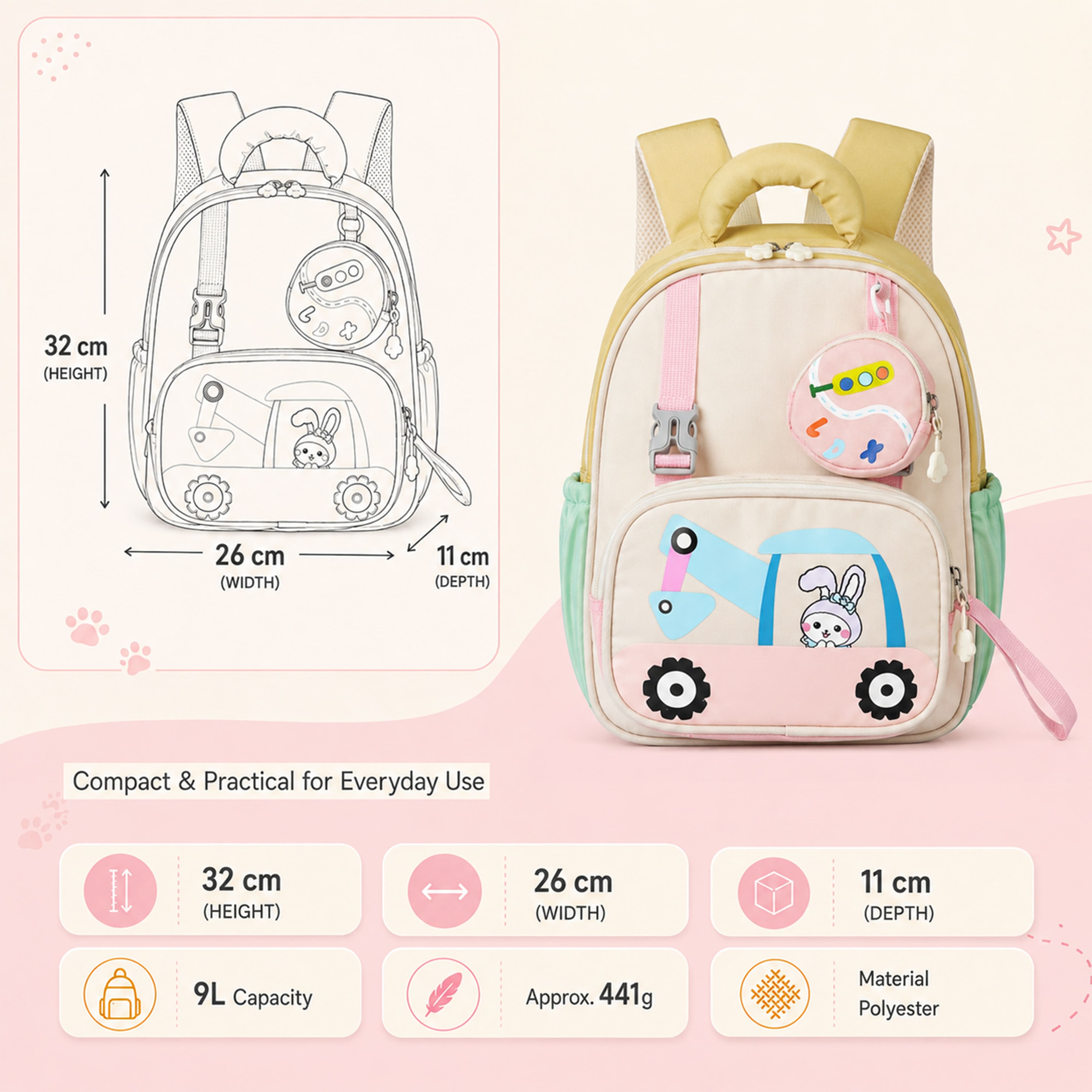Buy MyneeMoe Crane Light-Up Kids Backpack – Lightweight & Comfortable Kindergarten Bag (Yellow) - School Bag at MyneeMoe Online In India