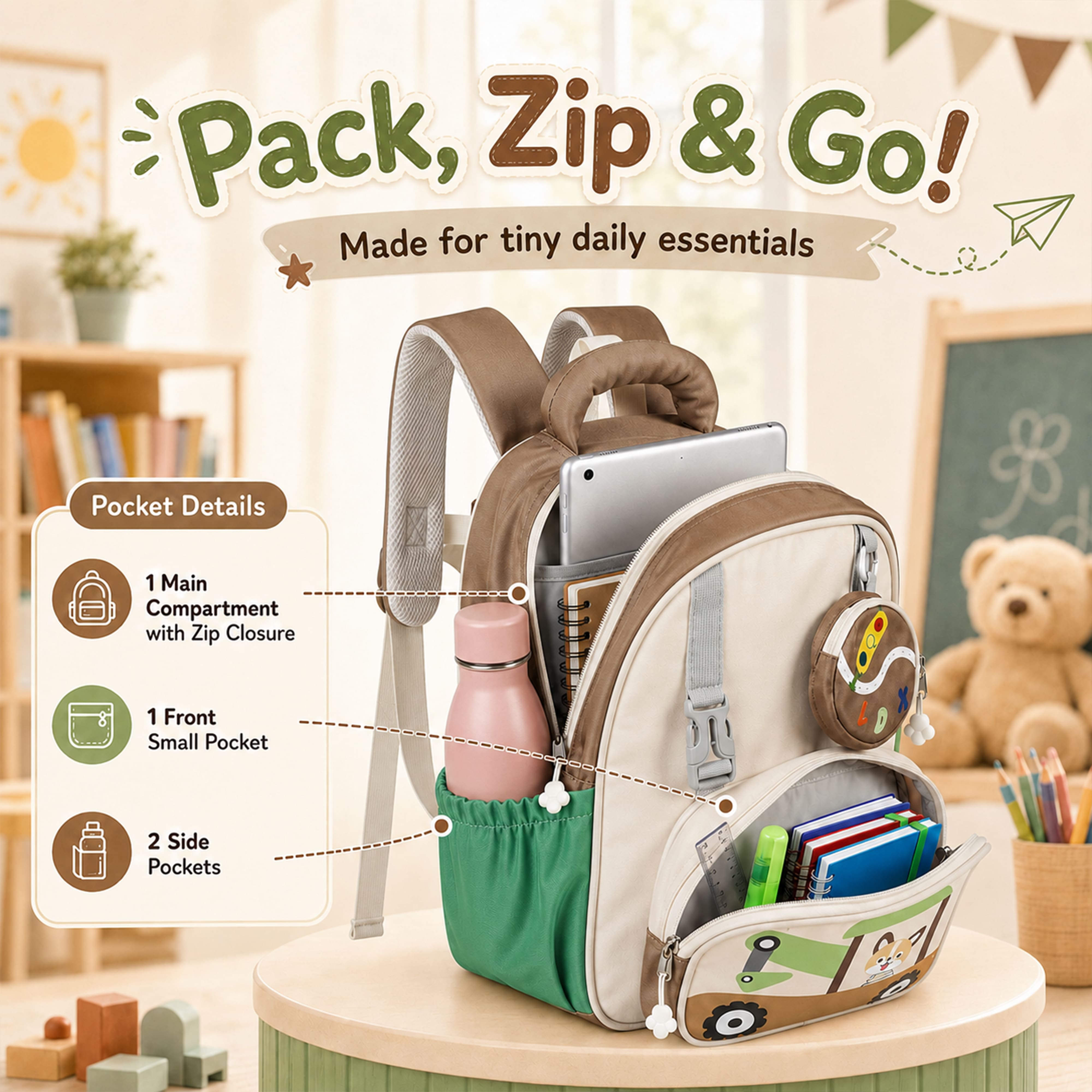 Buy MyneeMoe Crane Light-Up Kids Backpack – Lightweight & Comfortable Kindergarten Bag (Age 2-4Y) - School Bag at MyneeMoe Online In India