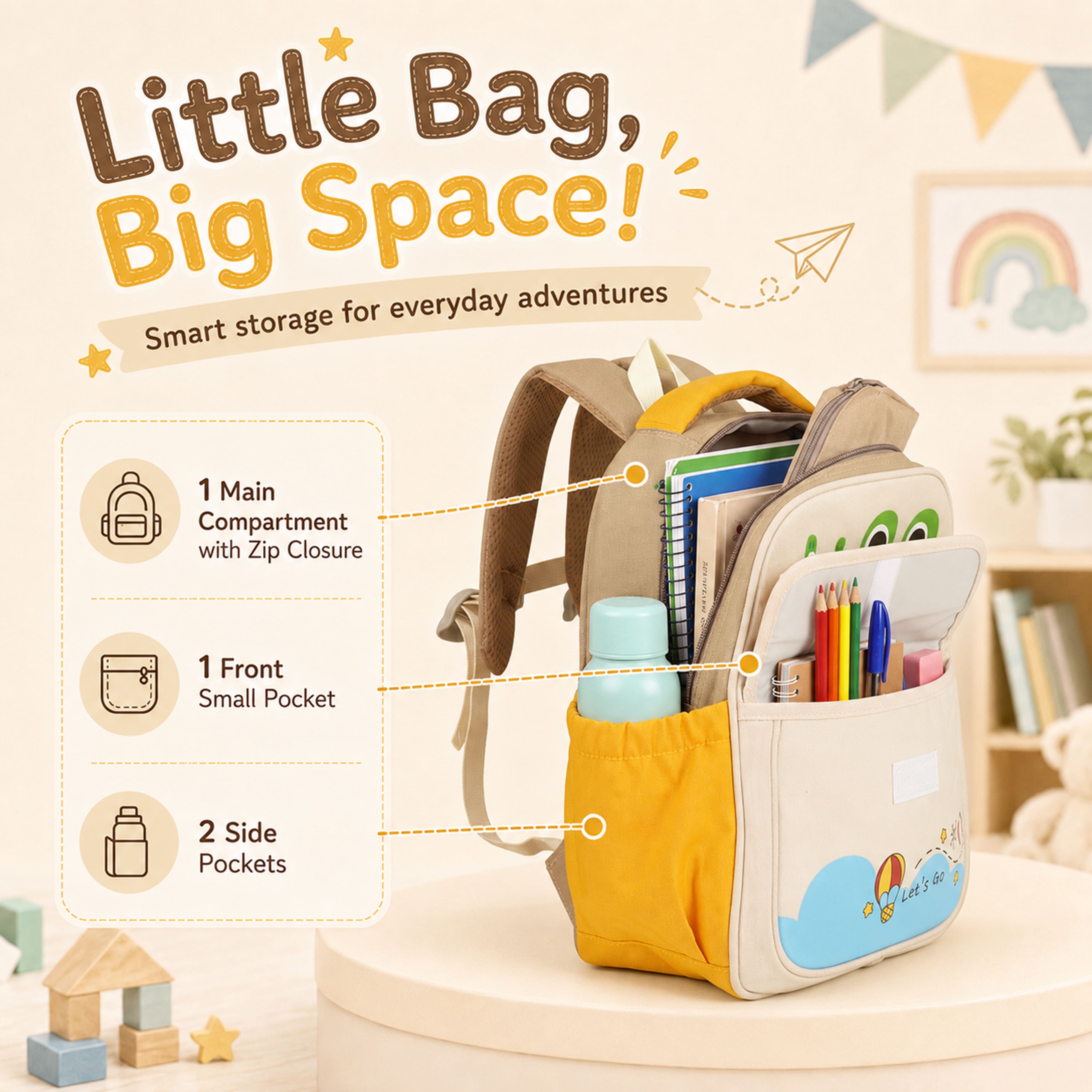 Buy MyneeMoe Cute Crocodile Kids Backpack – Lightweight & Comfortable Kindergarten Bag (Khaki) - School Bag at MyneeMoe Online In India