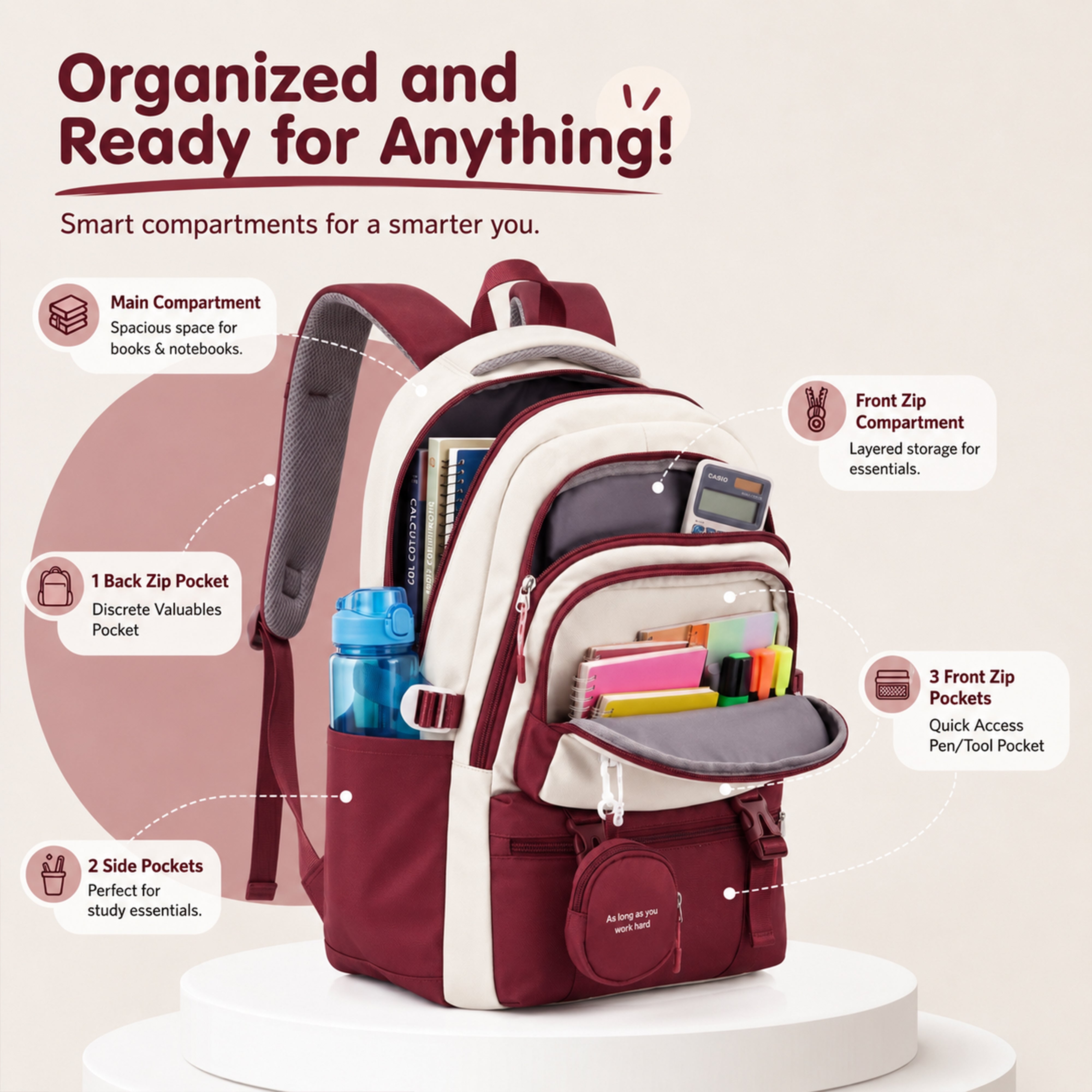 Buy MyneeMoe CampusPro Kids Backpack – Durable, Stylish & Spacious School Bag (Red) - at MyneeMoe Online In India