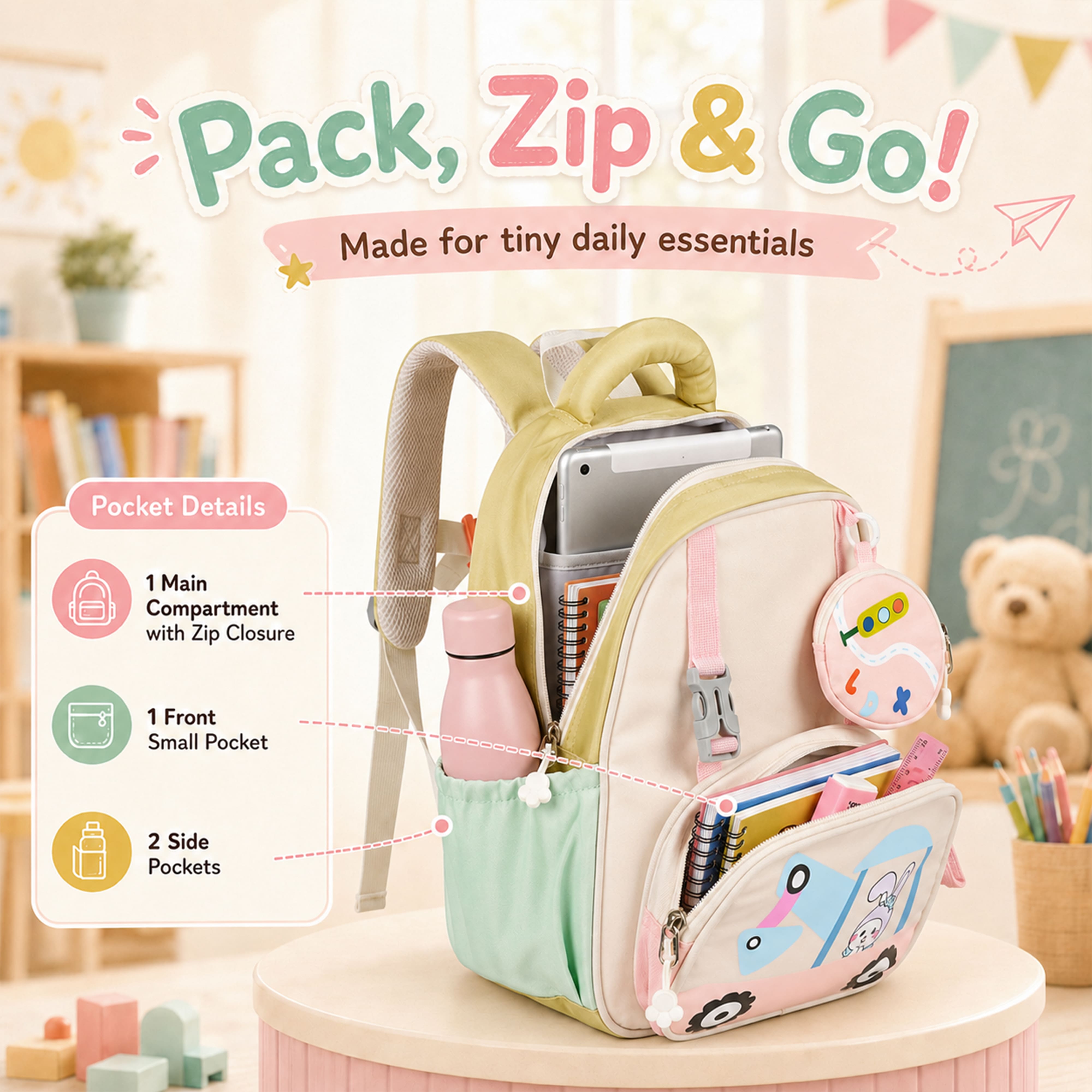 Buy MyneeMoe Crane Light-Up Kids Backpack – Lightweight & Comfortable Kindergarten Bag (Yellow) - School Bag at MyneeMoe Online In India