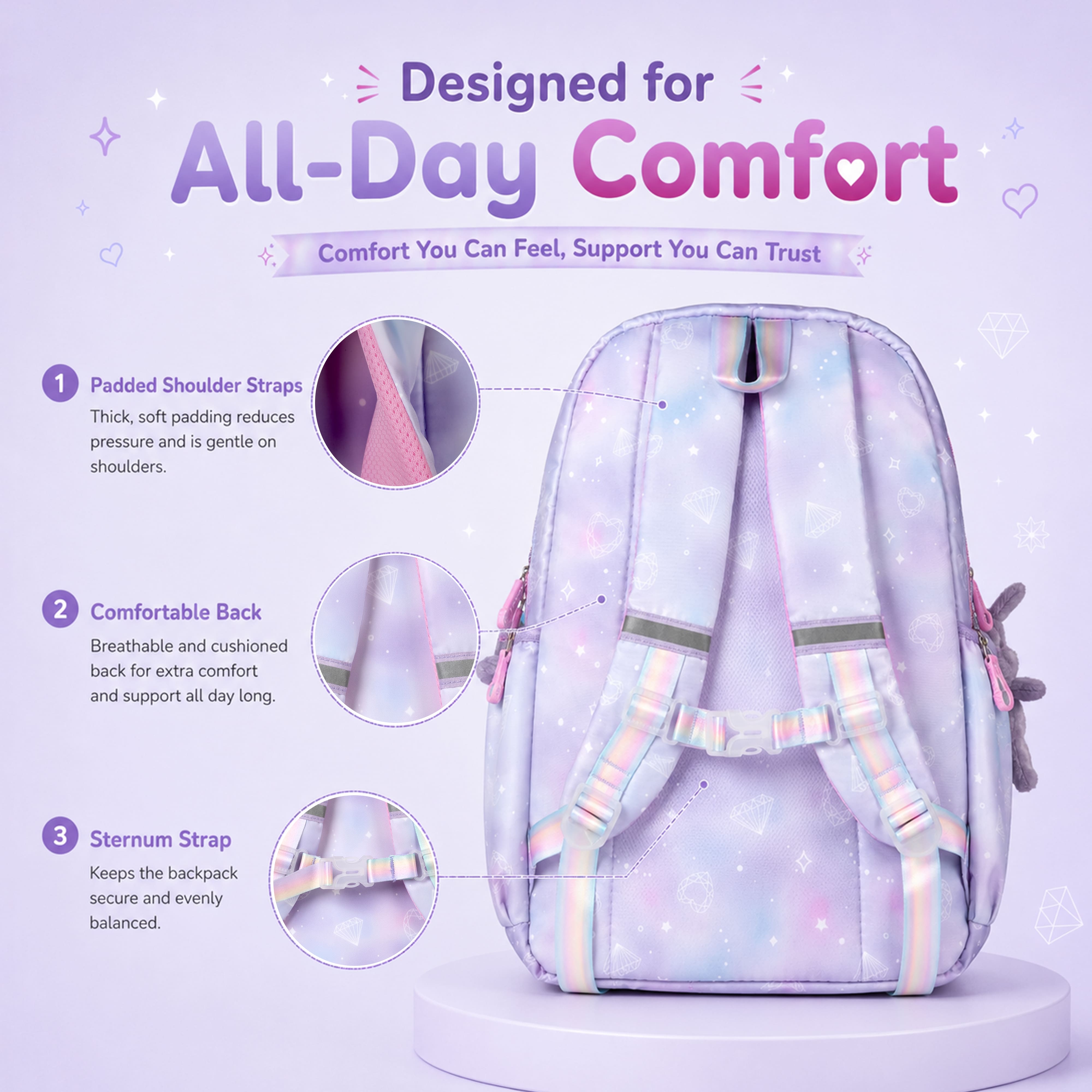 Buy MyneeMoe Cotton Candy Elite Girls Backpack – Durable, Stylish & Spacious School Bag (Age 7-11Y) - School Bag at MyneeMoe Online In India