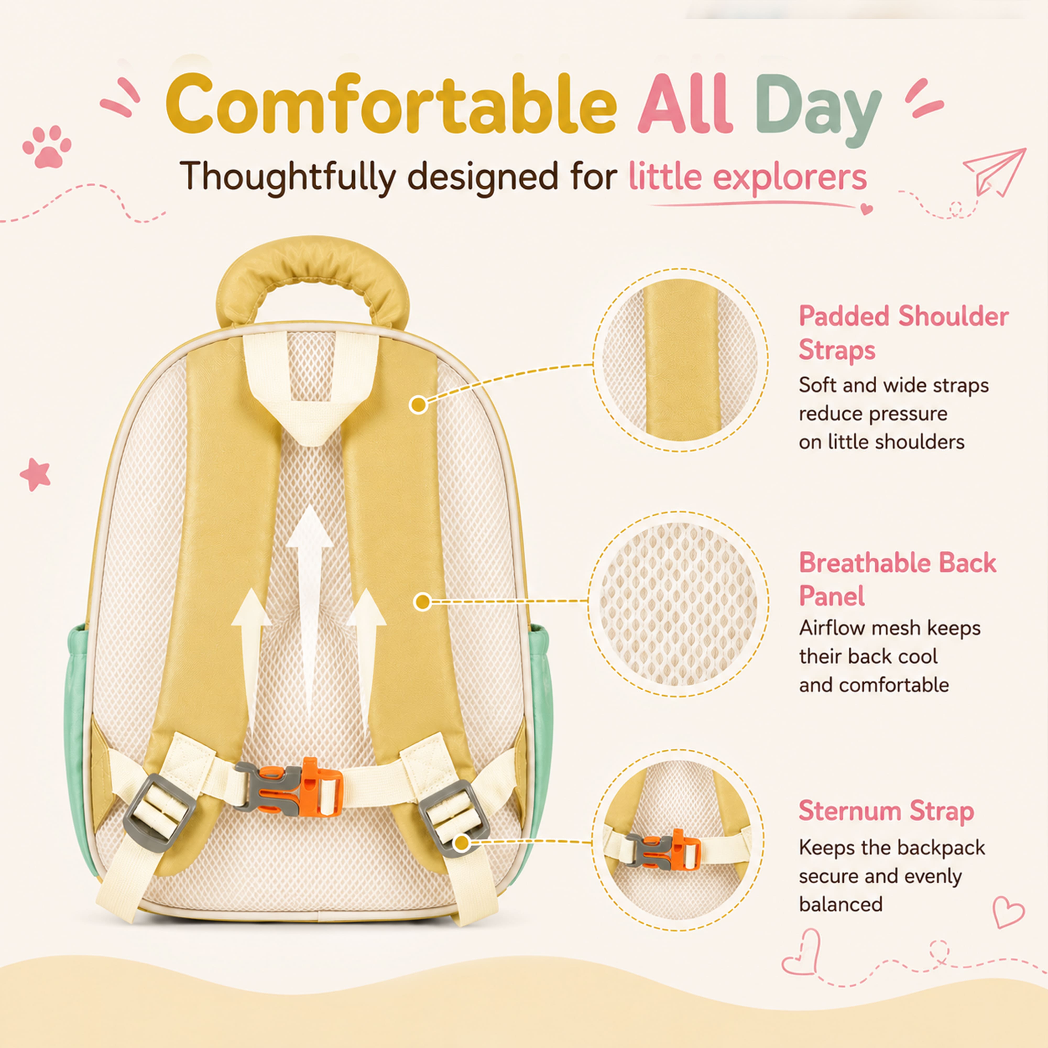 Buy MyneeMoe Crane Light-Up Kids Backpack – Lightweight & Comfortable Kindergarten Bag (Yellow) - School Bag at MyneeMoe Online In India
