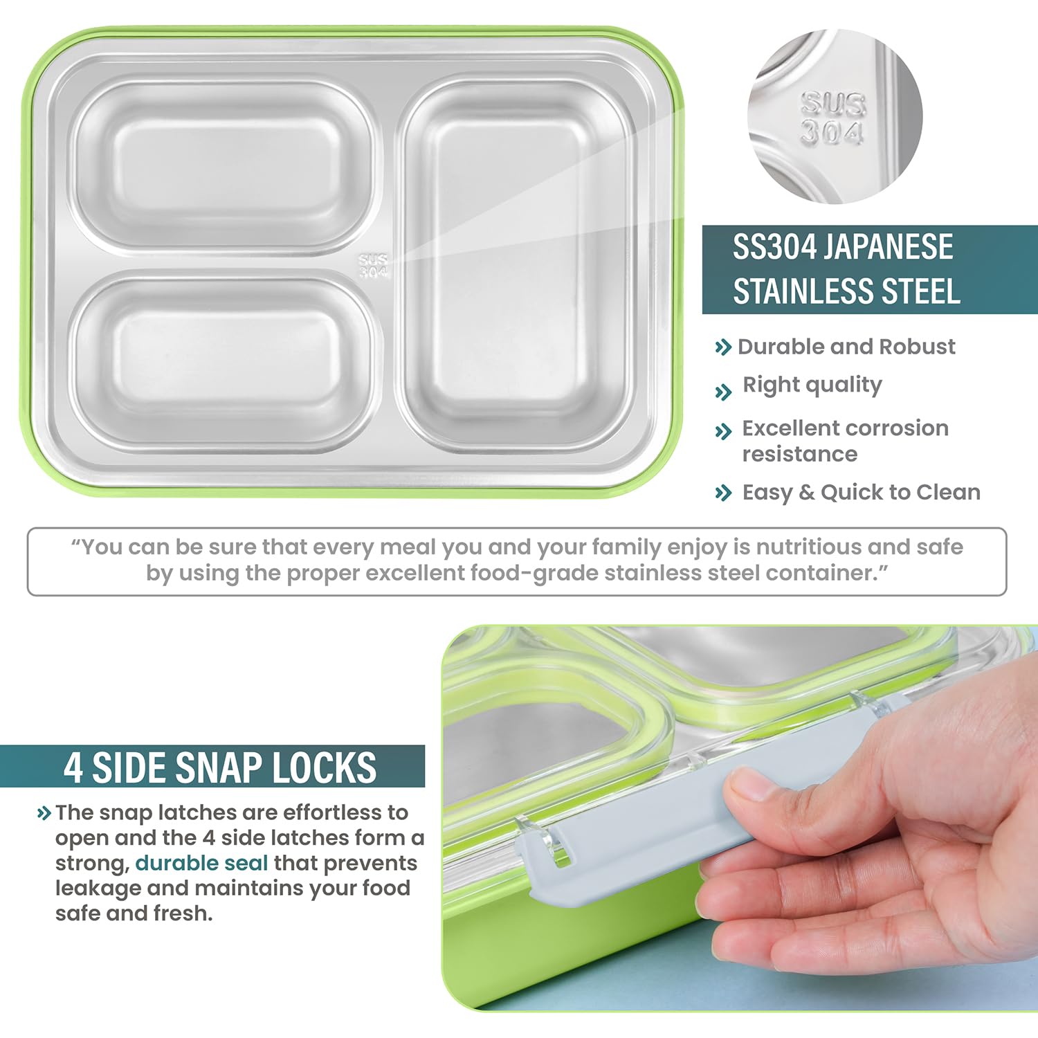 Buy MyneeMoe Stylish Stainless Steel Bento Lunch Box with 3 Compartments & Spill-Proof Design - Bento Lunch Box at MyneeMoe Online In India