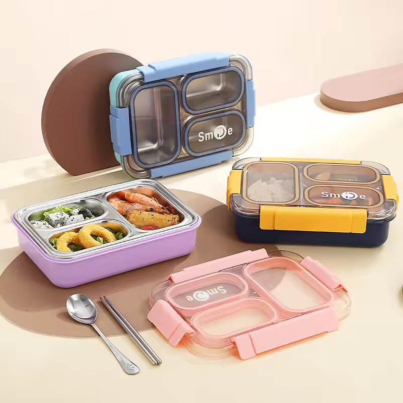 Buy MyneeMoe Toki Buffet 3 Compartment Stainless Steel Bento Box with Cutlery - Bento Lunch Box at MyneeMoe Online In India