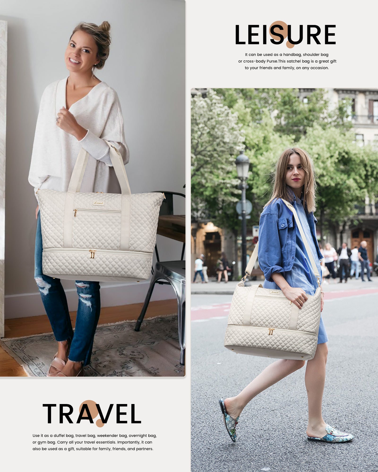 Buy MyneeMoe Lovevook Multipurpose 3-Piece Beige Travel Set for Weekend & Overnight Trips - Travel & Tote Bags at MyneeMoe Online In India