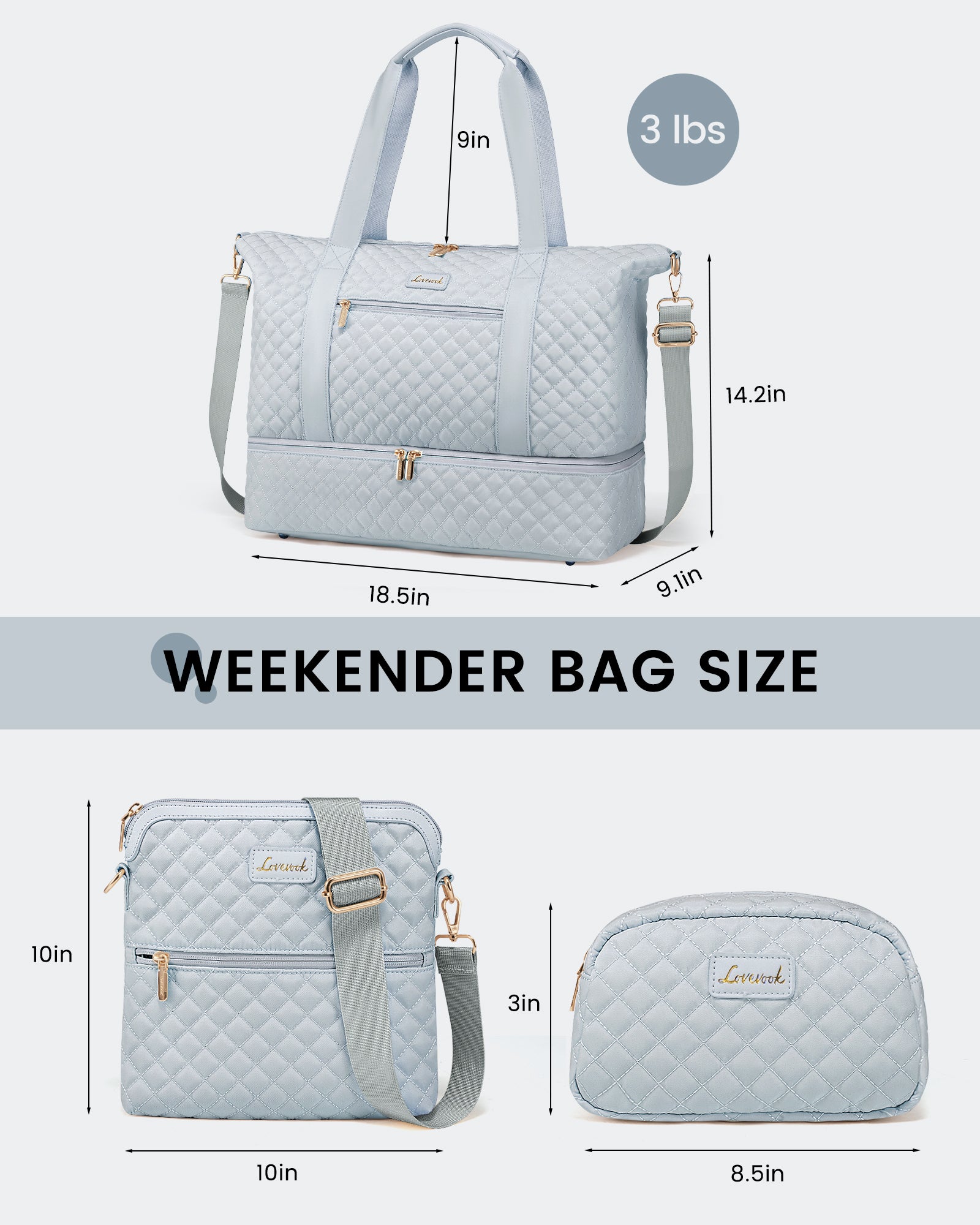 Buy MyneeMoe Lovevook Multipurpose 3-Piece Blue-Gray Travel Set for Weekend & Overnight Trips - Travel & Tote Bags at MyneeMoe Online In India