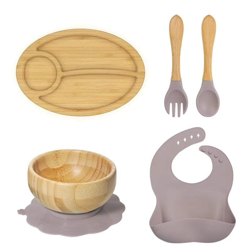 Buy MyneeMoe Oval Silicone Feeding Set β Suction Plates & BPA-Free Utensils for Baby Weaning Lavender - Baby Feeding Set at MyneeMoe Online In India