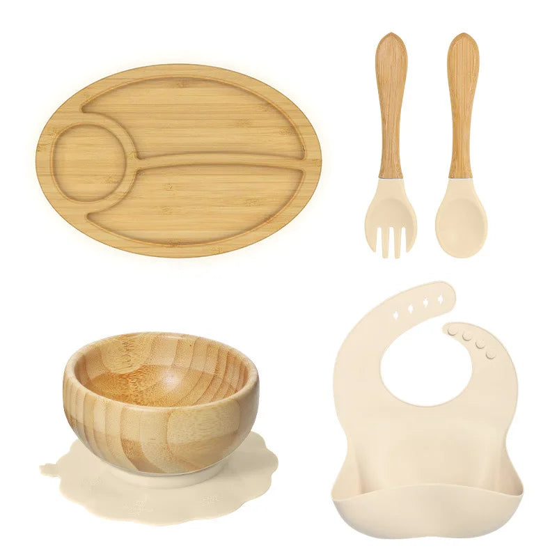 Buy MyneeMoe Oval Silicone Feeding Set β Suction Plates & BPA-Free Utensils for Baby Weaning Beige - Baby Feeding Set at MyneeMoe Online In India