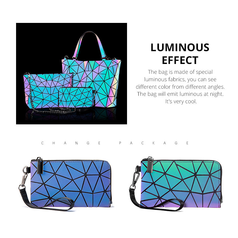 Buy MyneeMoe Lovevook Women's Luminous Geometric Handbag Set - 3-Piece Tote, Crossbody & Wallet - Travel & Tote Bags at MyneeMoe Online In India