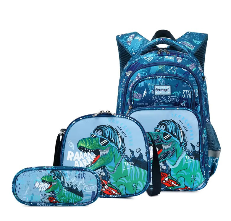 Buy MyneeMoe Explorer’s Delight Waterproof School Bag Combo - Backpack, Lunch Bag & Pencil Case Dinosour-Bottle Green - School Bag at MyneeMoe Online In India