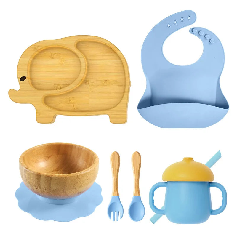 Buy MyneeMoe Ellie Baby Dining Set – Bamboo Suction Feeding Essentials for Toddlers Blue - Baby Feeding Set at MyneeMoe Online In India