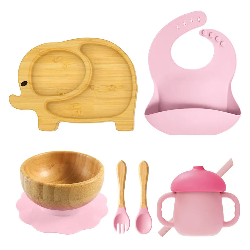 Buy MyneeMoe Ellie Baby Dining Set – Bamboo Suction Feeding Essentials for Toddlers Pink - Baby Feeding Set at MyneeMoe Online In India