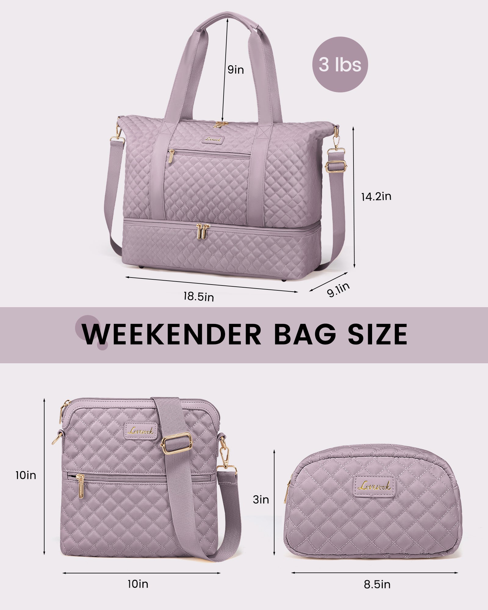 Buy MyneeMoe Lovevook Multipurpose 3-Piece Lavender Travel Set for Weekend & Overnight Trips - Travel & Tote Bags at MyneeMoe Online In India