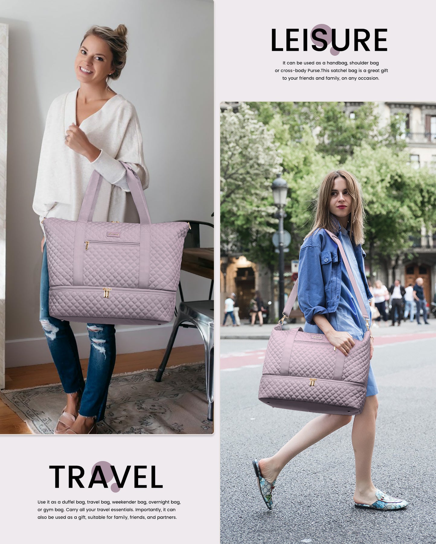 Buy MyneeMoe Lovevook Multipurpose 3-Piece Lavender Travel Set for Weekend & Overnight Trips - Travel & Tote Bags at MyneeMoe Online In India