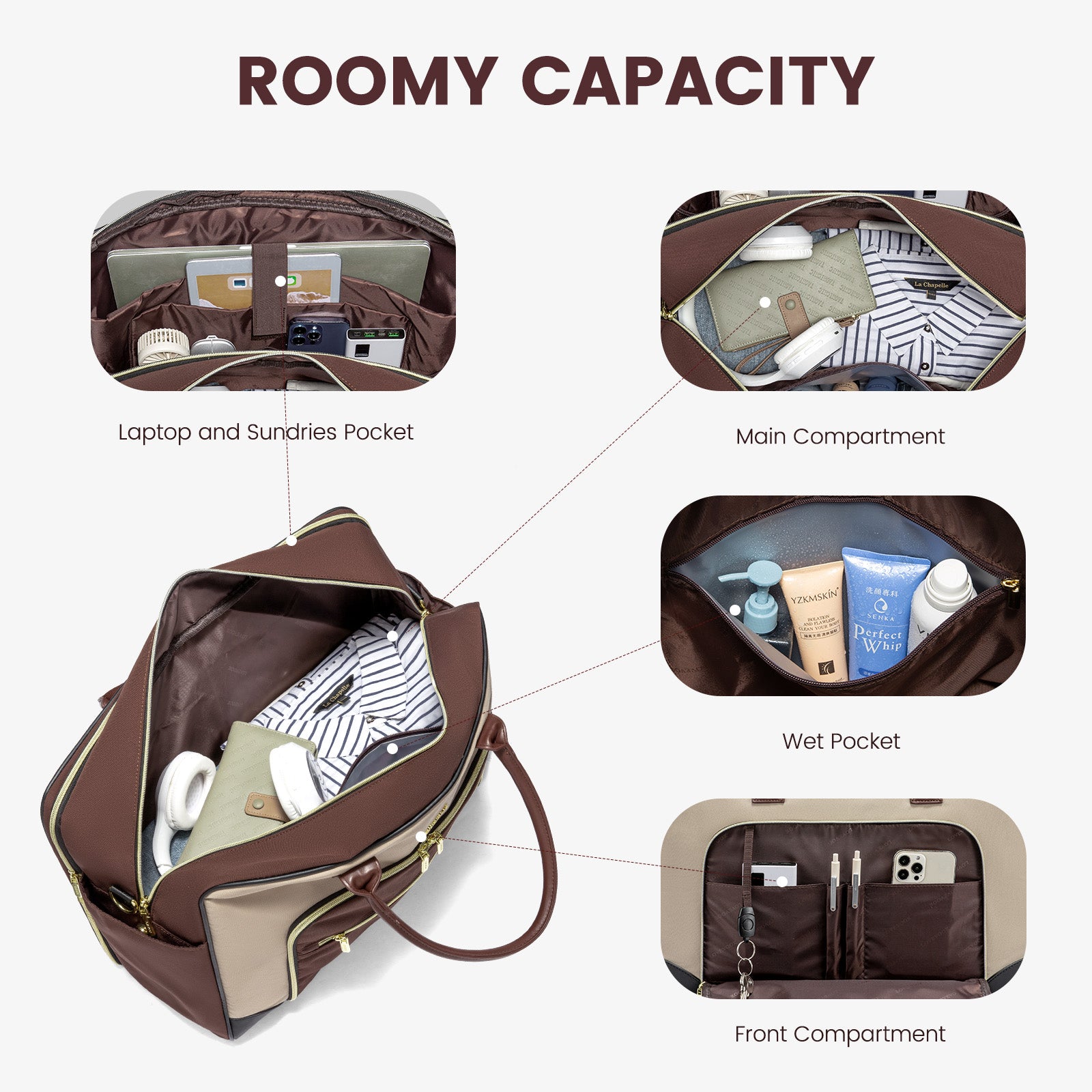 Buy MyneeMoe Lovevook 4-Piece Travel Set Apricot & Brown: Duffel, Shoe Bag, Toiletry Case & Packing Cube - Travel & Tote Bags at MyneeMoe Online In India