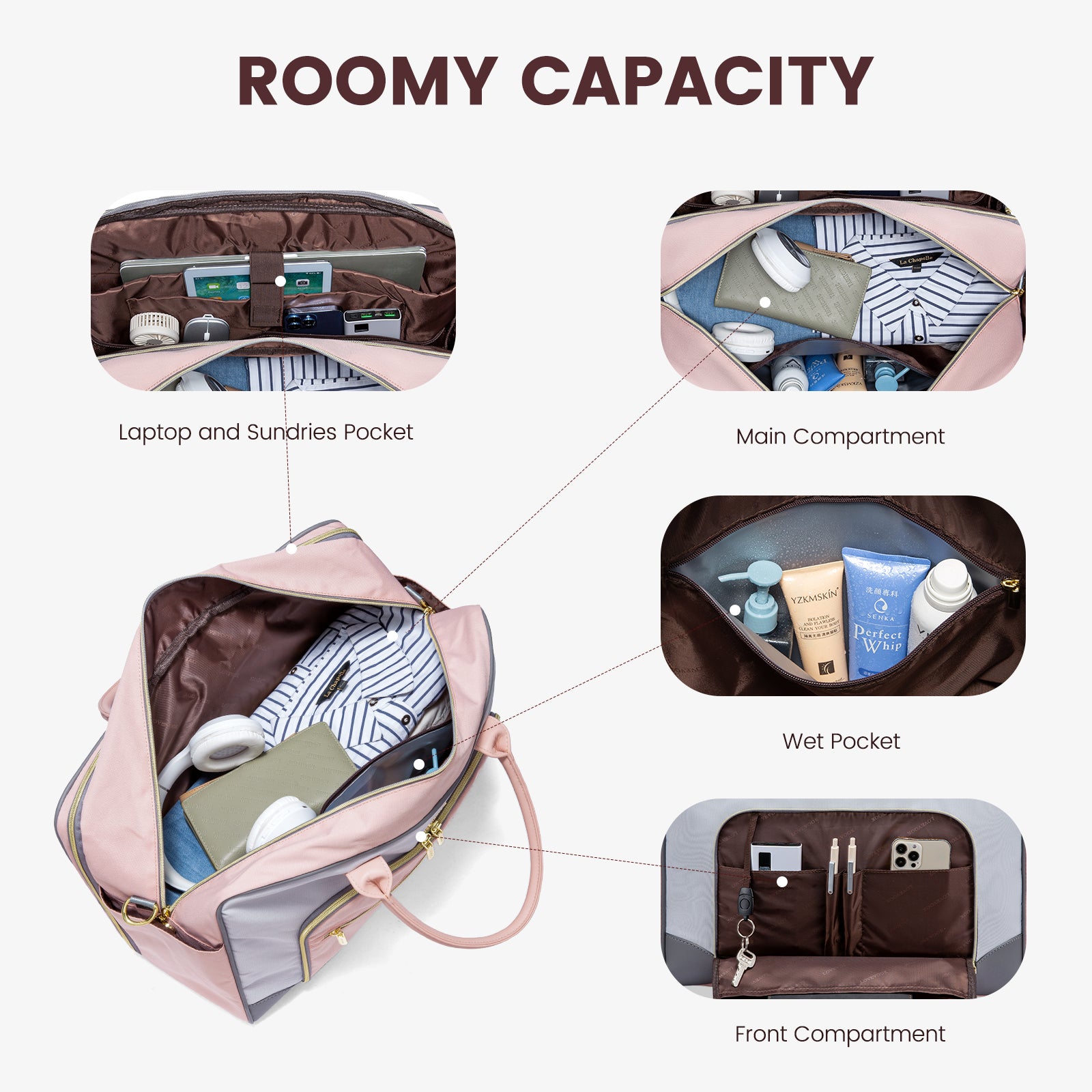 Buy MyneeMoe Lovevook 4-Piece Travel Set Gray & Pink: Duffel, Shoe Bag, Toiletry Case & Packing Cube - Travel & Tote Bags at MyneeMoe Online In India