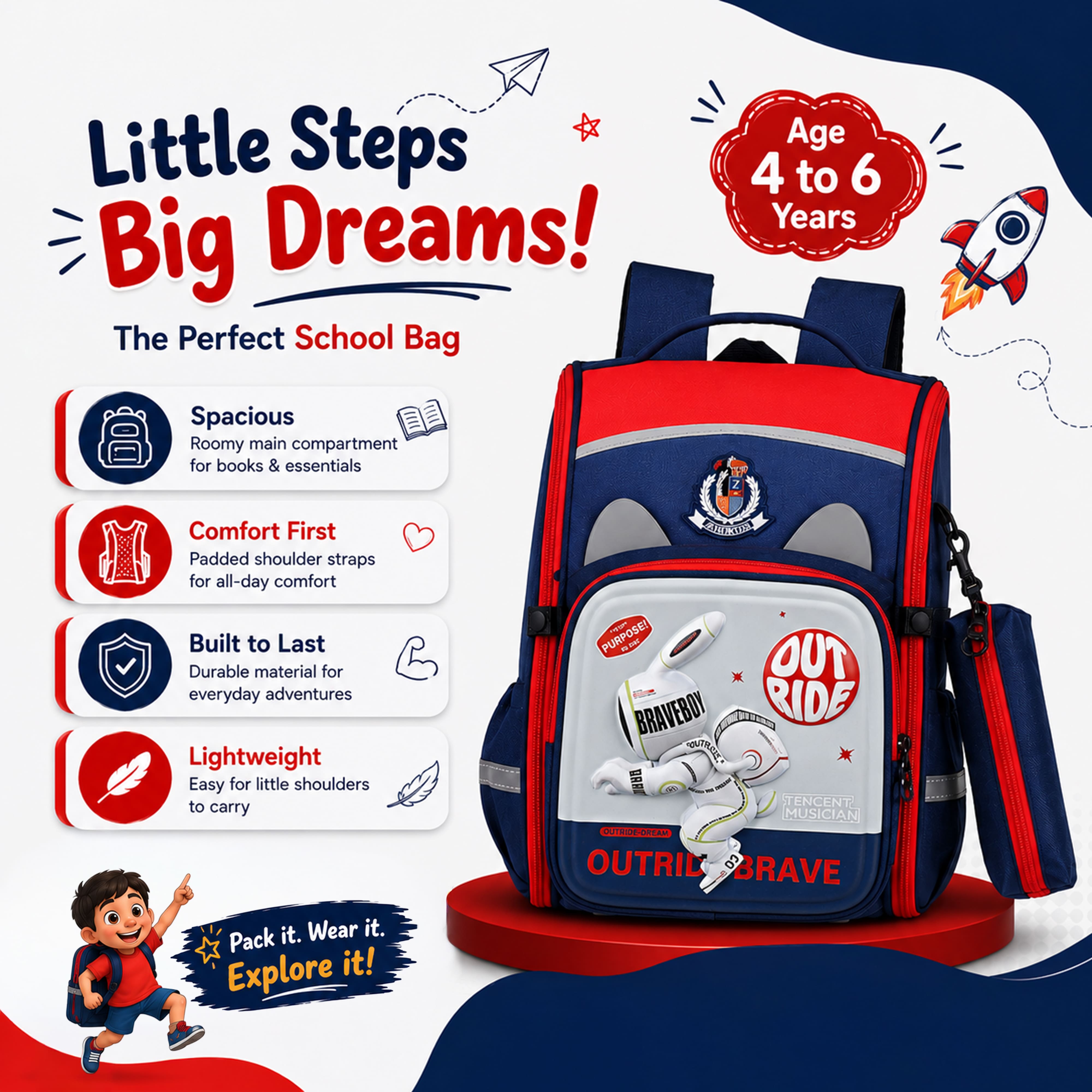 Buy MyneeMoe Young Minds Kids Backpack – Durable, Stylish & Spacious School Bag (Age 4–6Y) - at MyneeMoe Online In India