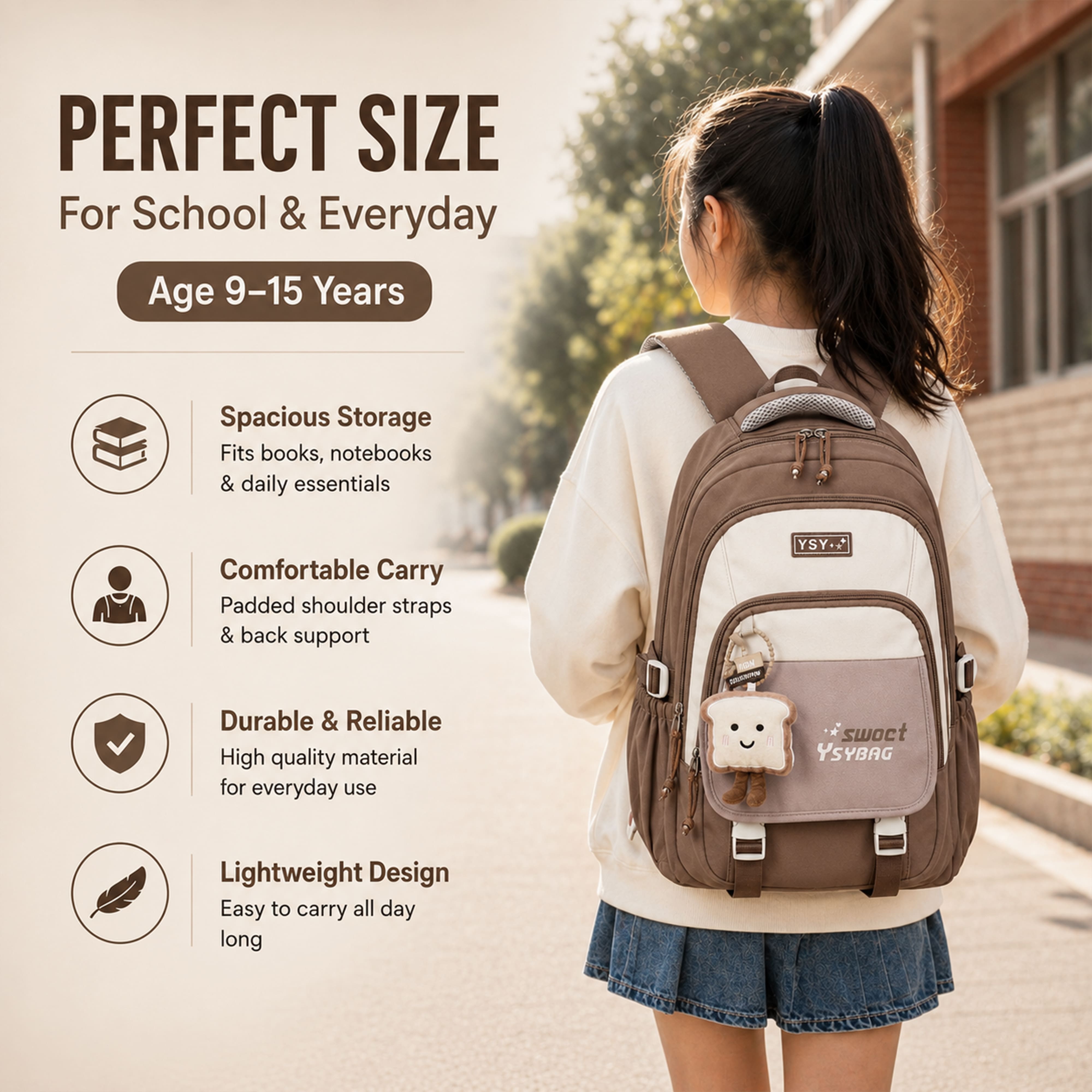 Buy MyneeMoe Sweet Dreams Kids Backpack – Durable, Stylish & Spacious School Bag (Khaki) - School Bag at MyneeMoe Online In India