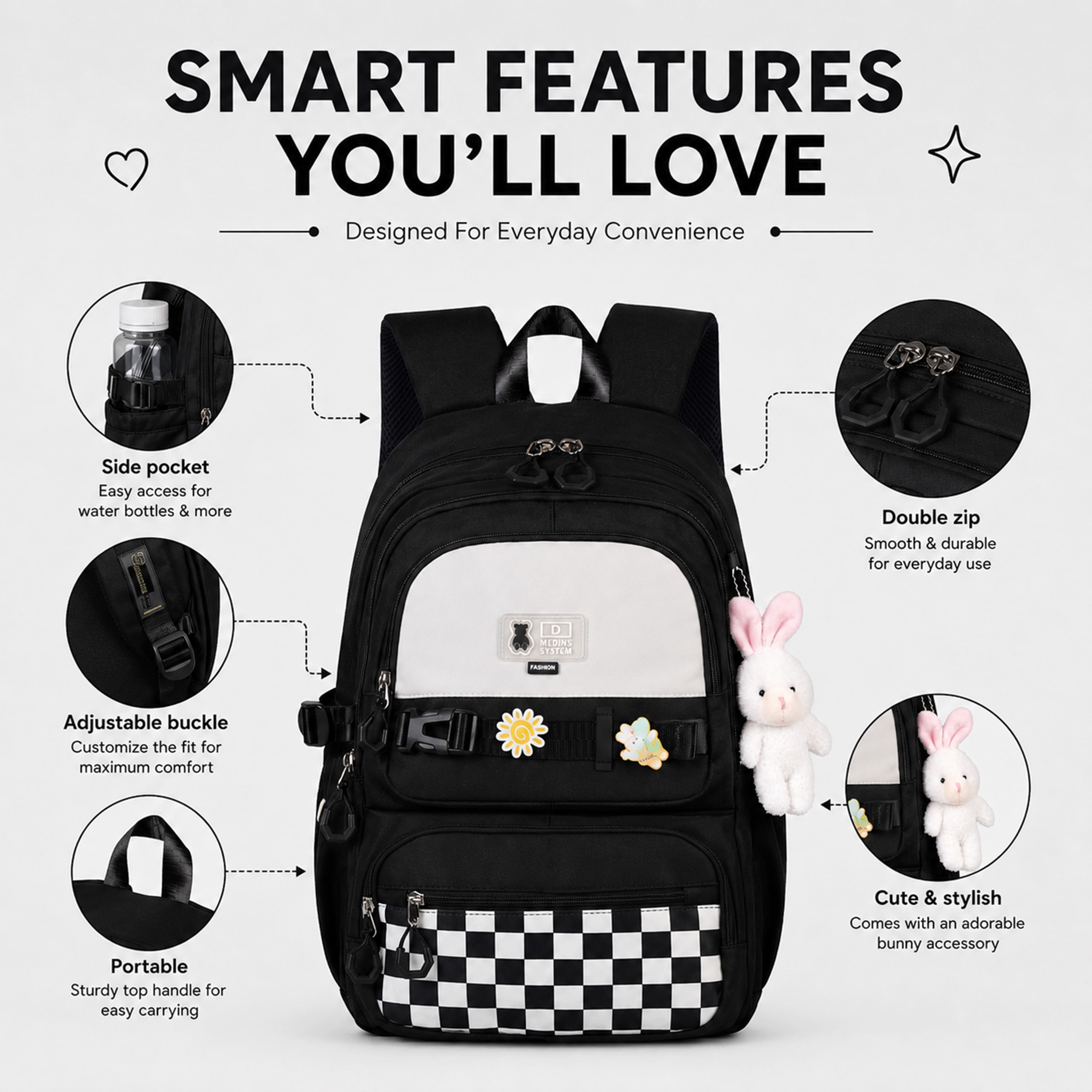 Buy MyneeMoe Sweet Pastel Girls Backpack – Durable, Stylish & Spacious School Bag (Black) - School Bag at MyneeMoe Online In India