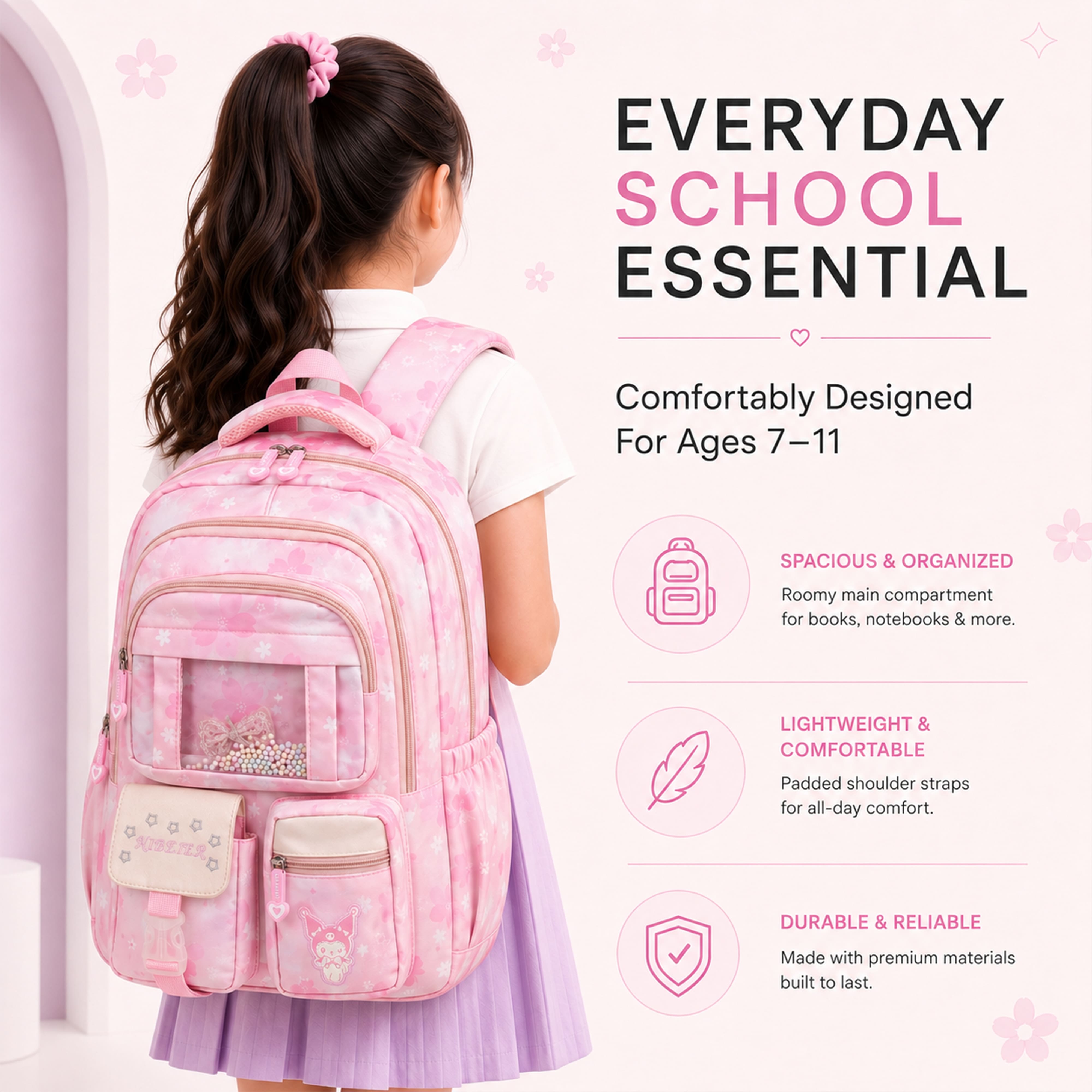 Buy MyneeMoe Book Bounder Elite Girls Backpack – Durable, Stylish & Spacious School Bag (Pink) - School Bag at MyneeMoe Online In India