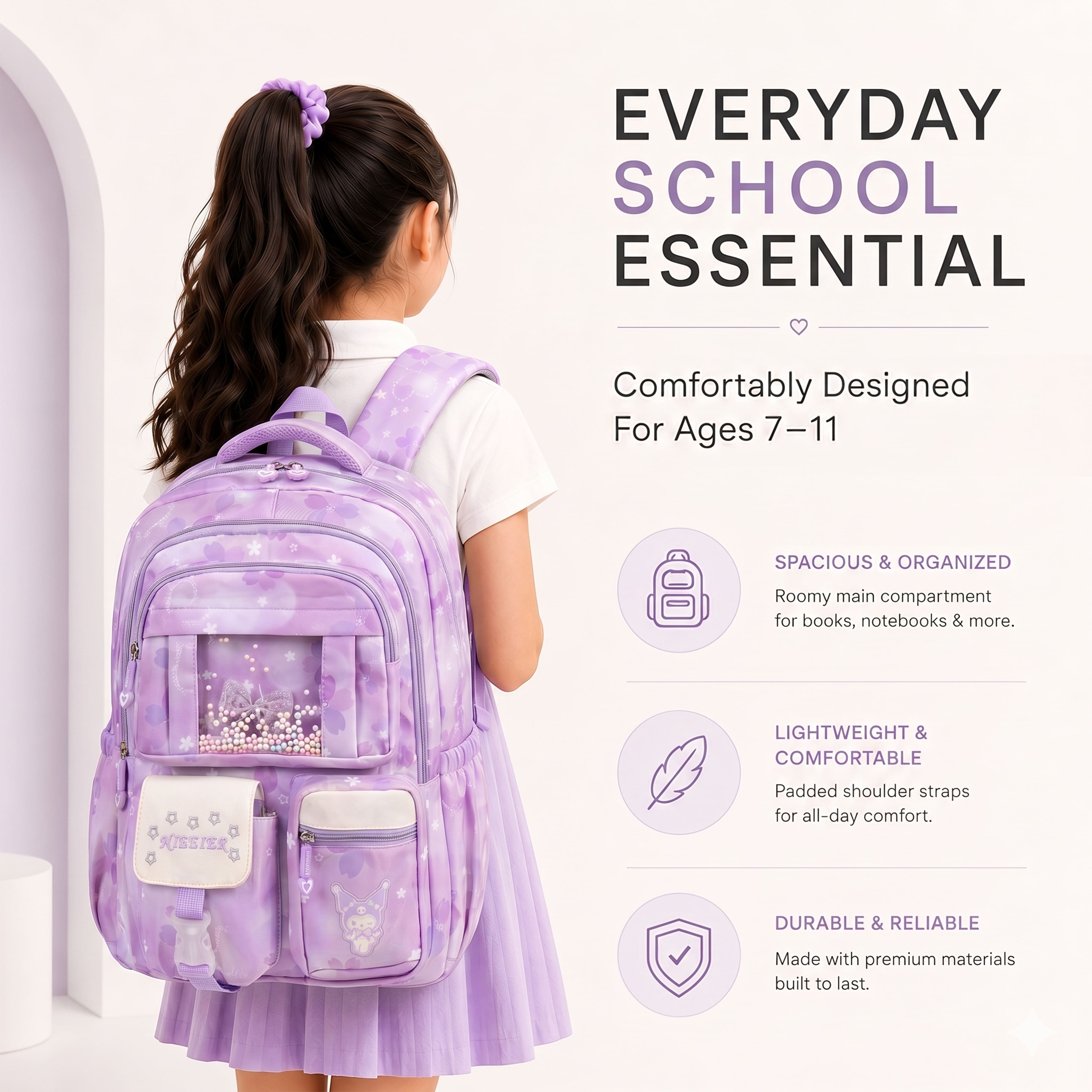Buy MyneeMoe Book Bounder Elite Girls Backpack – Durable, Stylish & Spacious School Bag (Purple) - School Bag at MyneeMoe Online In India