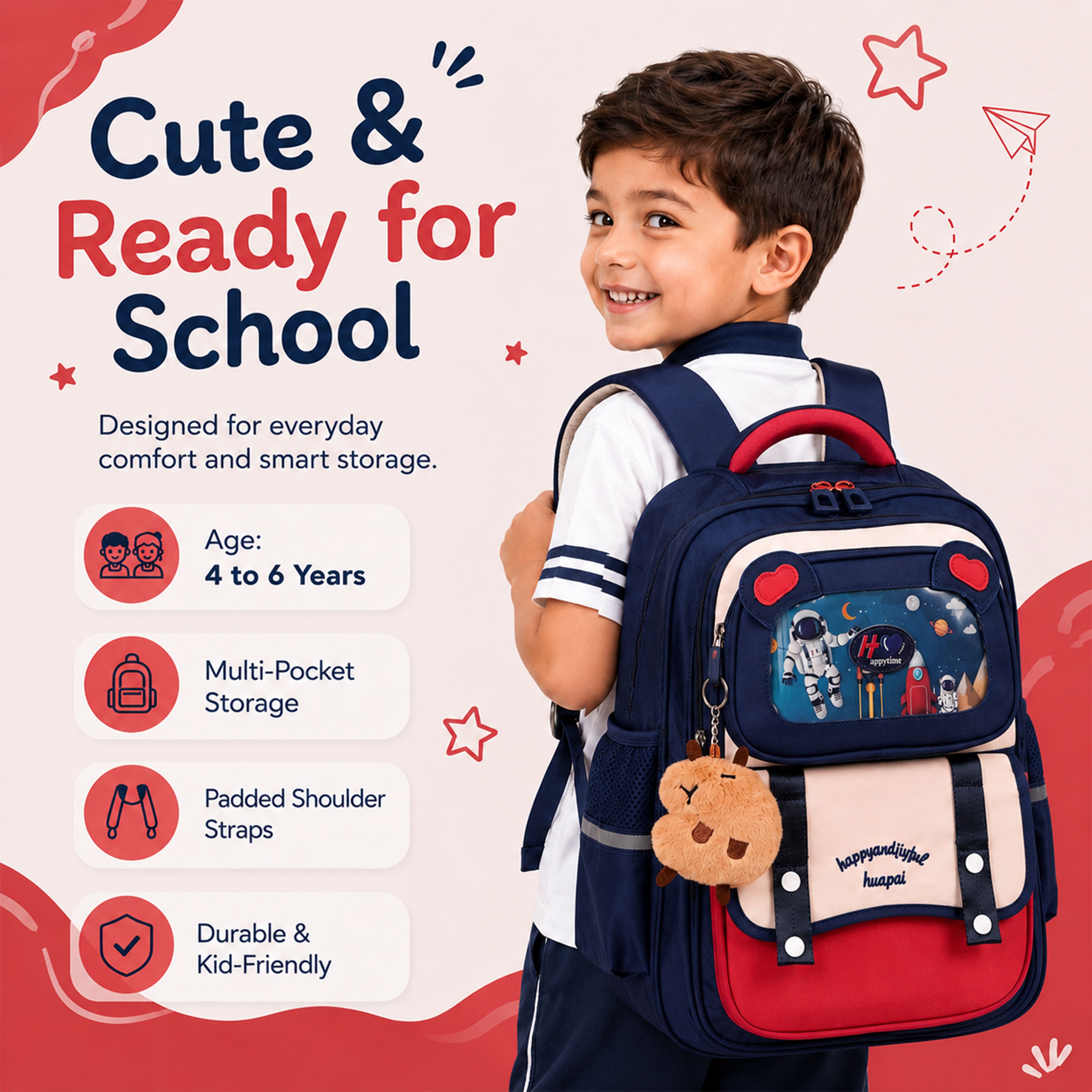 Buy MyneeMoe Explorer Kids School Backpack – Water-Resistant & Spacious School Bag (Blue & Red) - School Bag at MyneeMoe Online In India