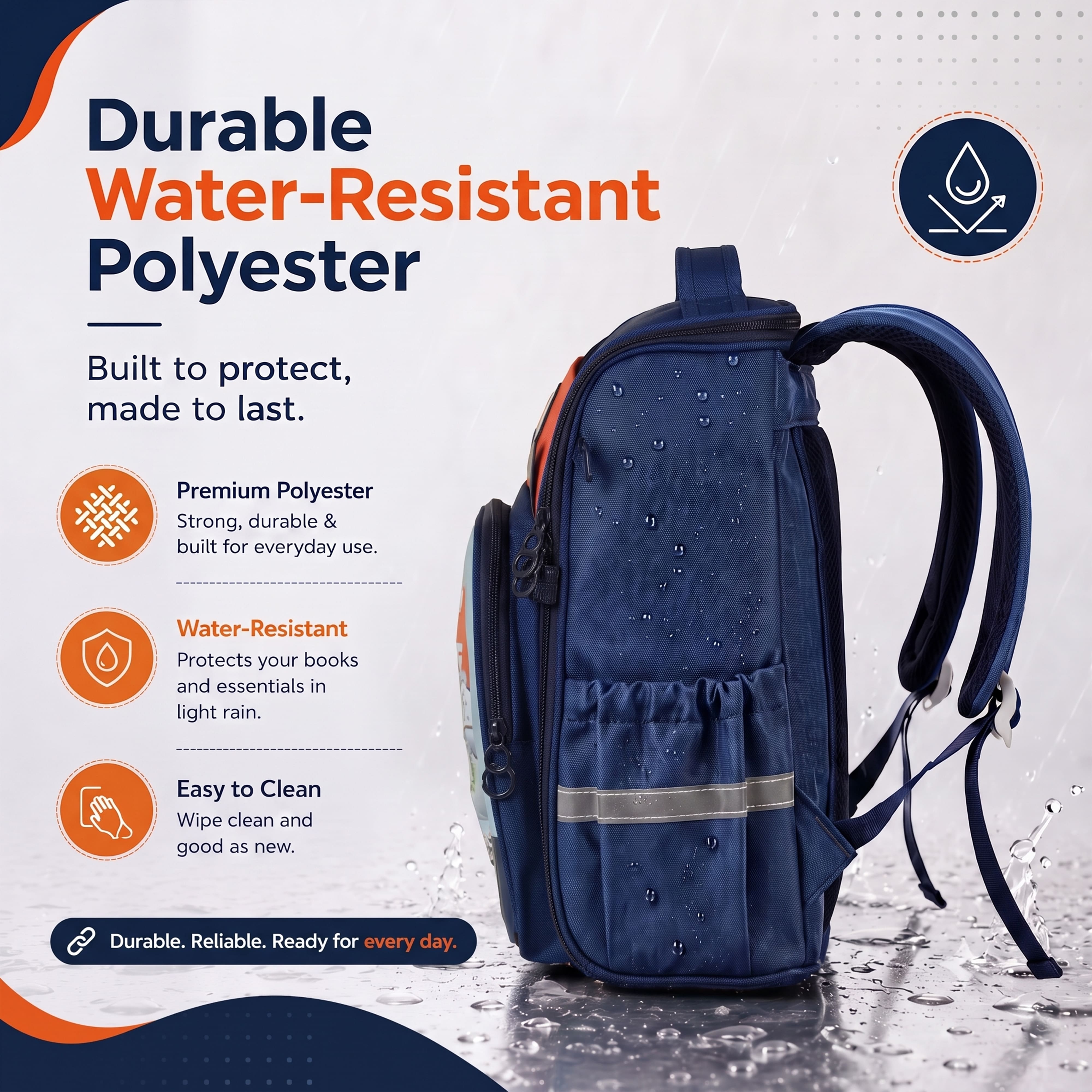 Young Minds Kids Backpack – Durable, Stylish & Spacious School Bag (Blue & Orange)