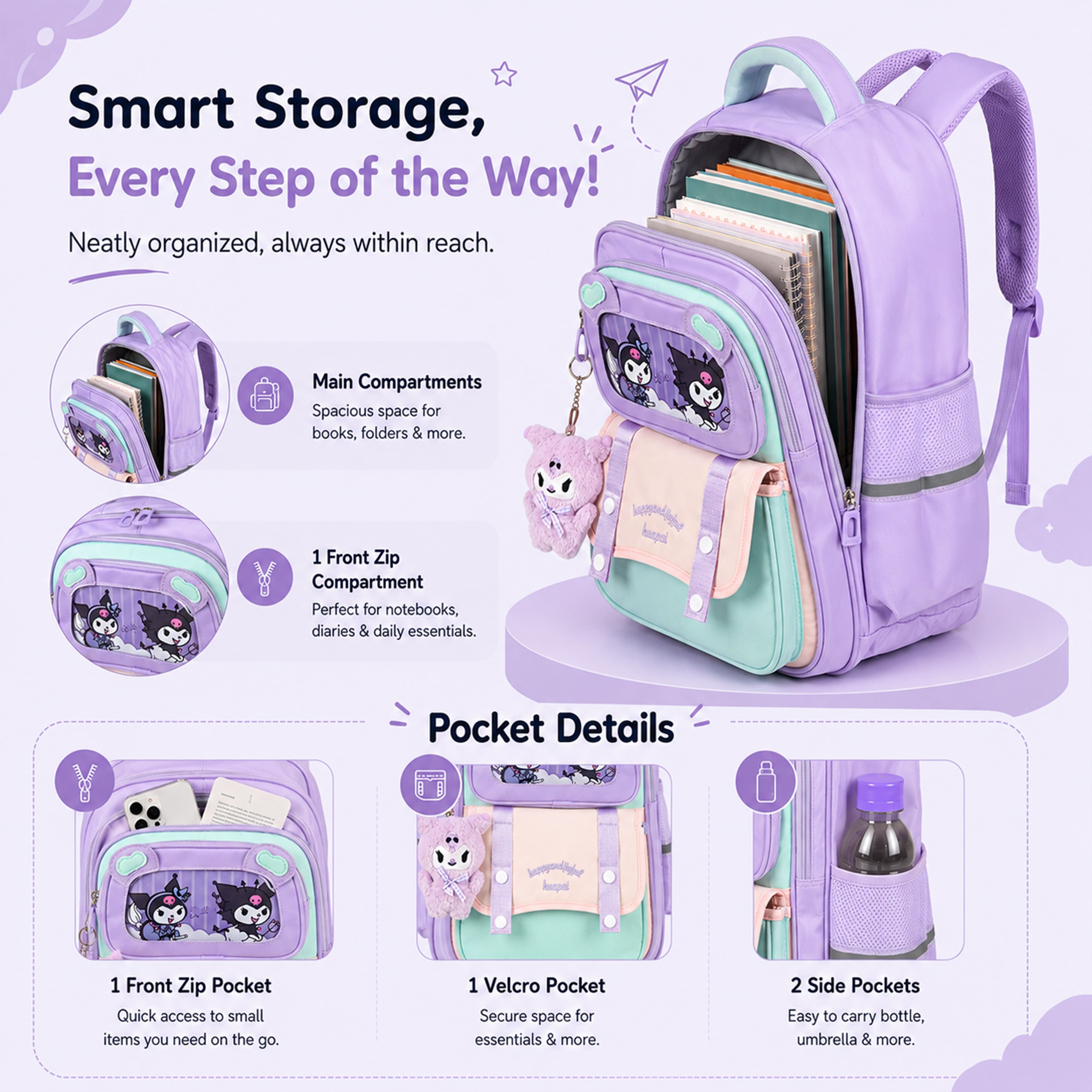 Explorer Kids School Backpack – Water-Resistant & Spacious School Bag (Purple)