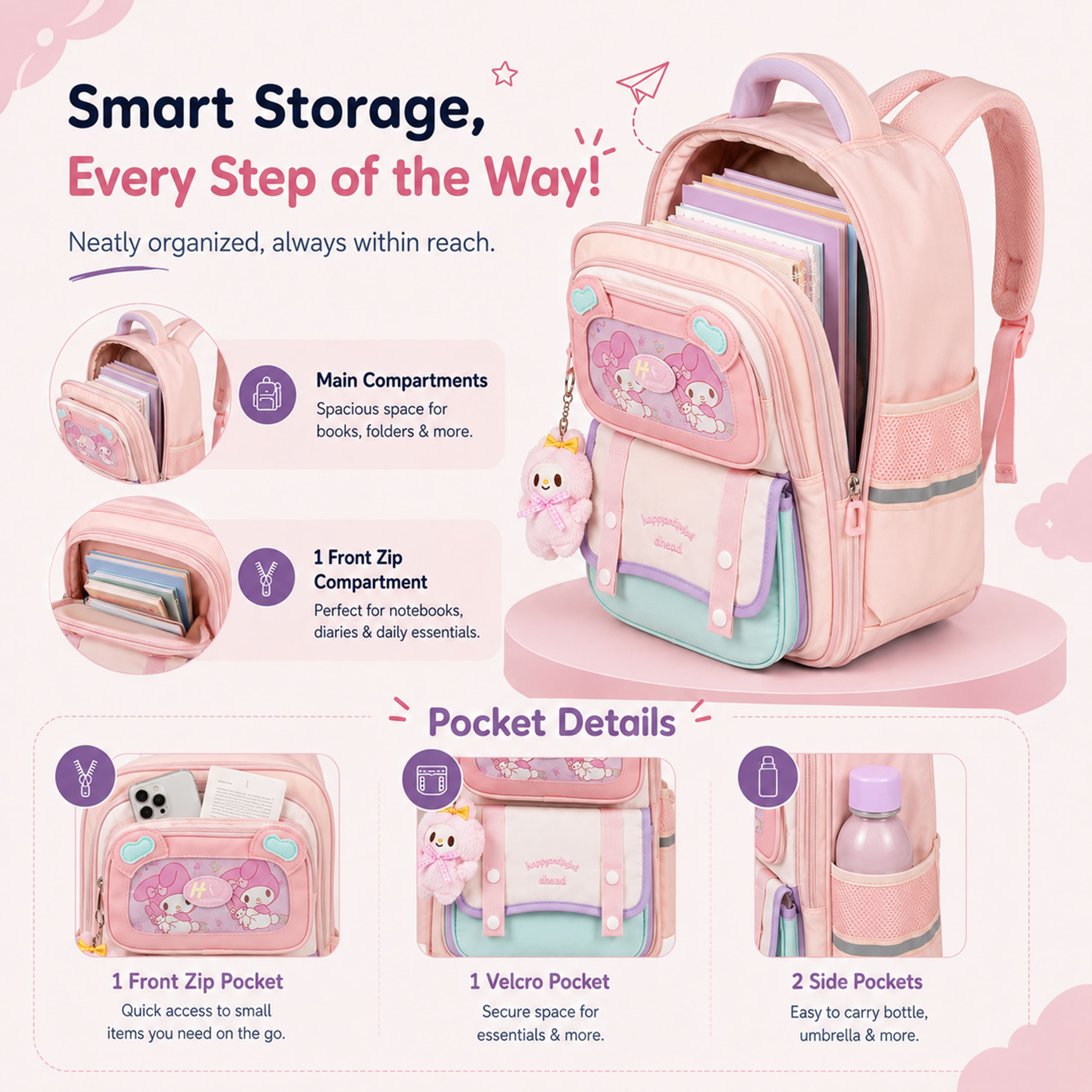 Buy MyneeMoe Explorer Kids School Backpack – Water-Resistant & Spacious School Bag (Pink) - School Bag at MyneeMoe Online In India