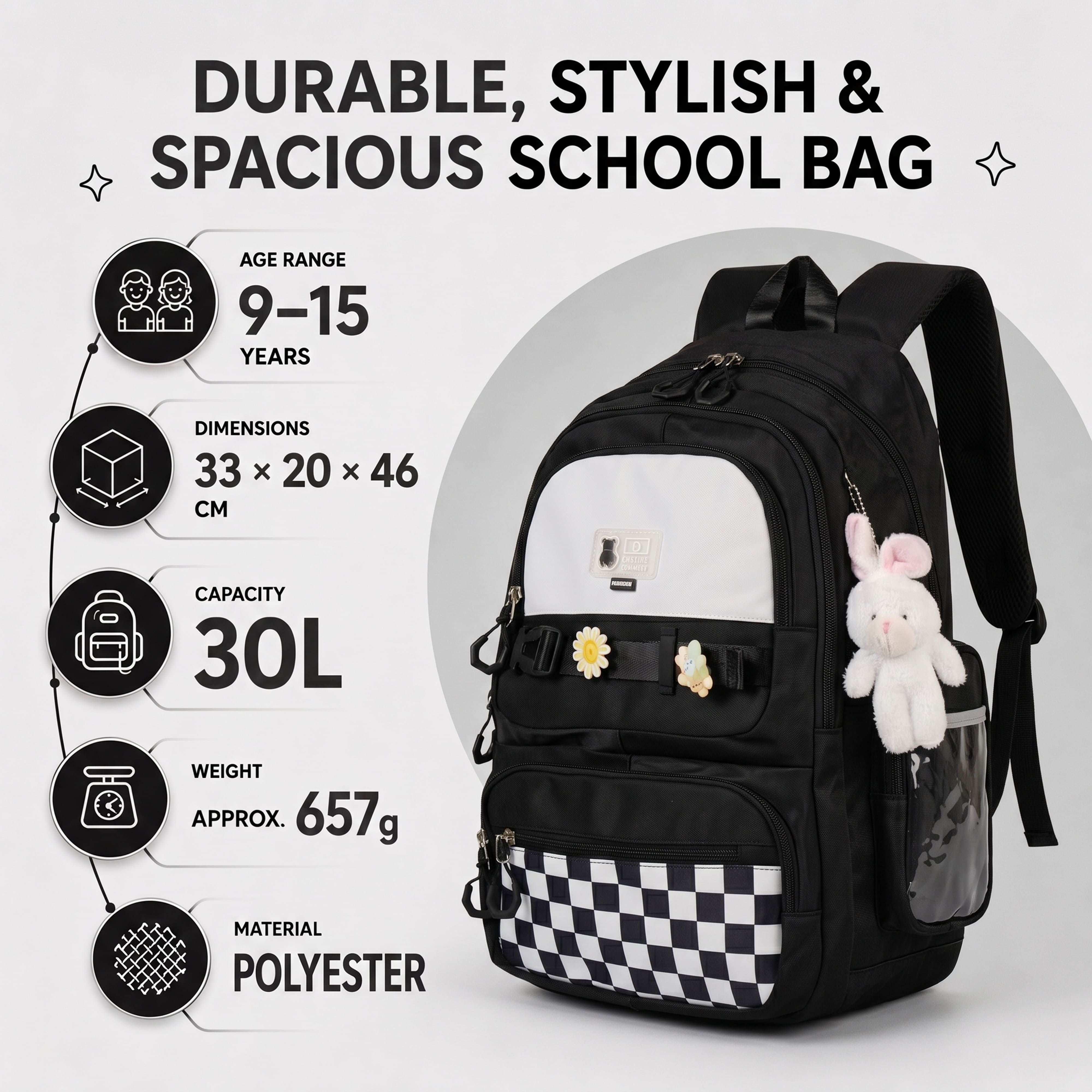 Buy MyneeMoe Sweet Pastel Girls Backpack – Durable, Stylish & Spacious School Bag (Black) - School Bag at MyneeMoe Online In India