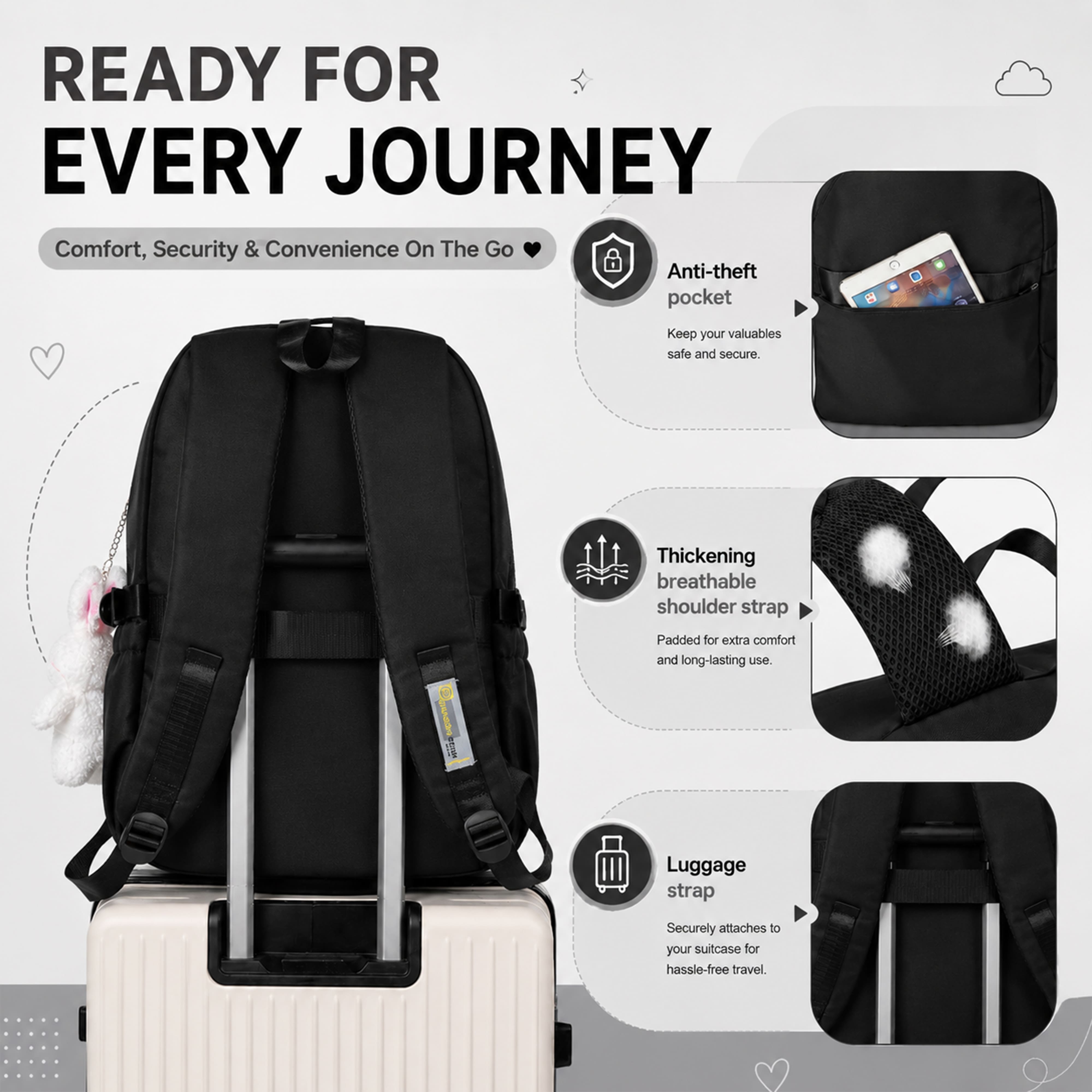 Buy MyneeMoe Sweet Pastel Girls Backpack – Durable, Stylish & Spacious School Bag (Black) - School Bag at MyneeMoe Online In India