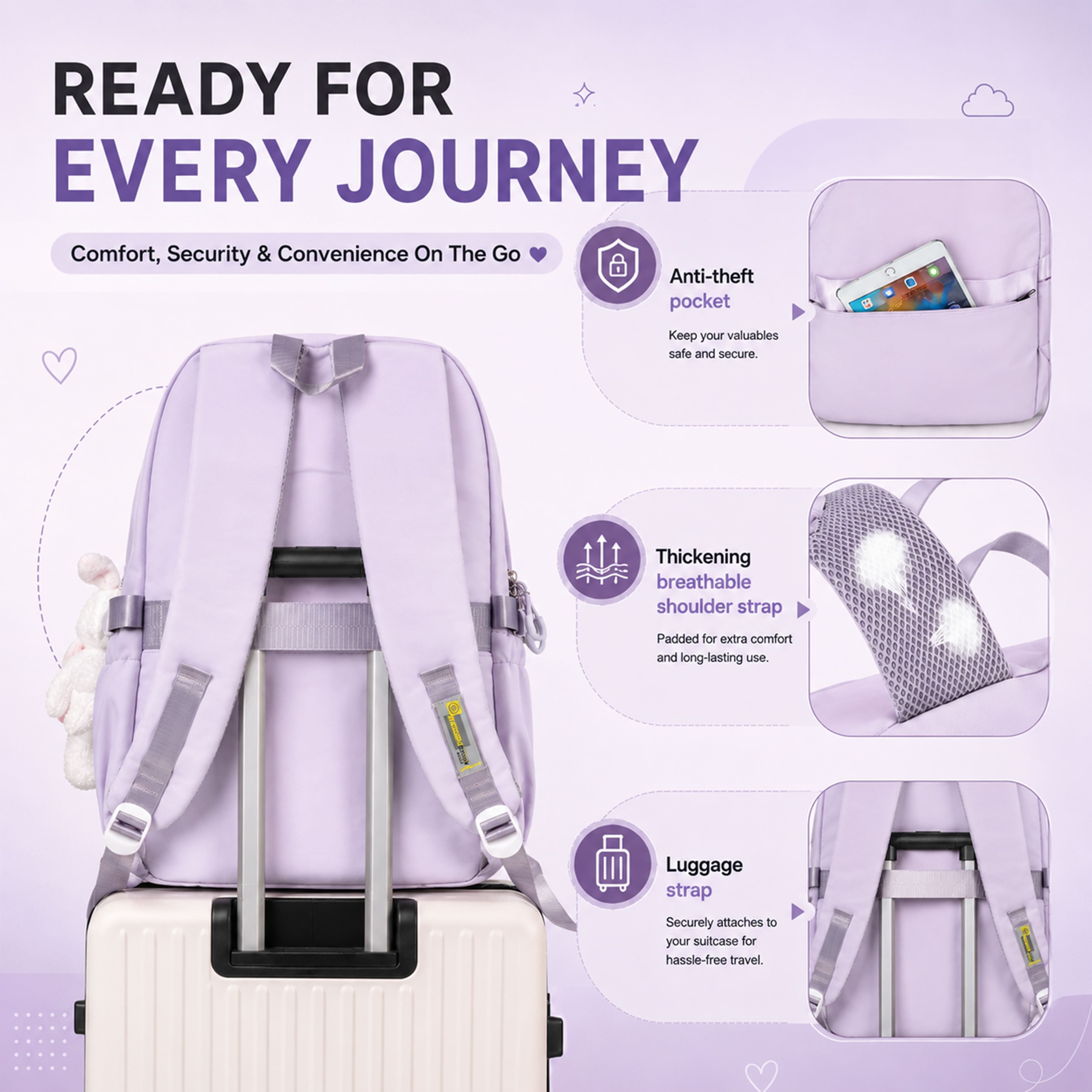 Buy MyneeMoe Sweet Pastel Girls Backpack – Durable, Stylish & Spacious School Bag (Purple) - School Bag at MyneeMoe Online In India
