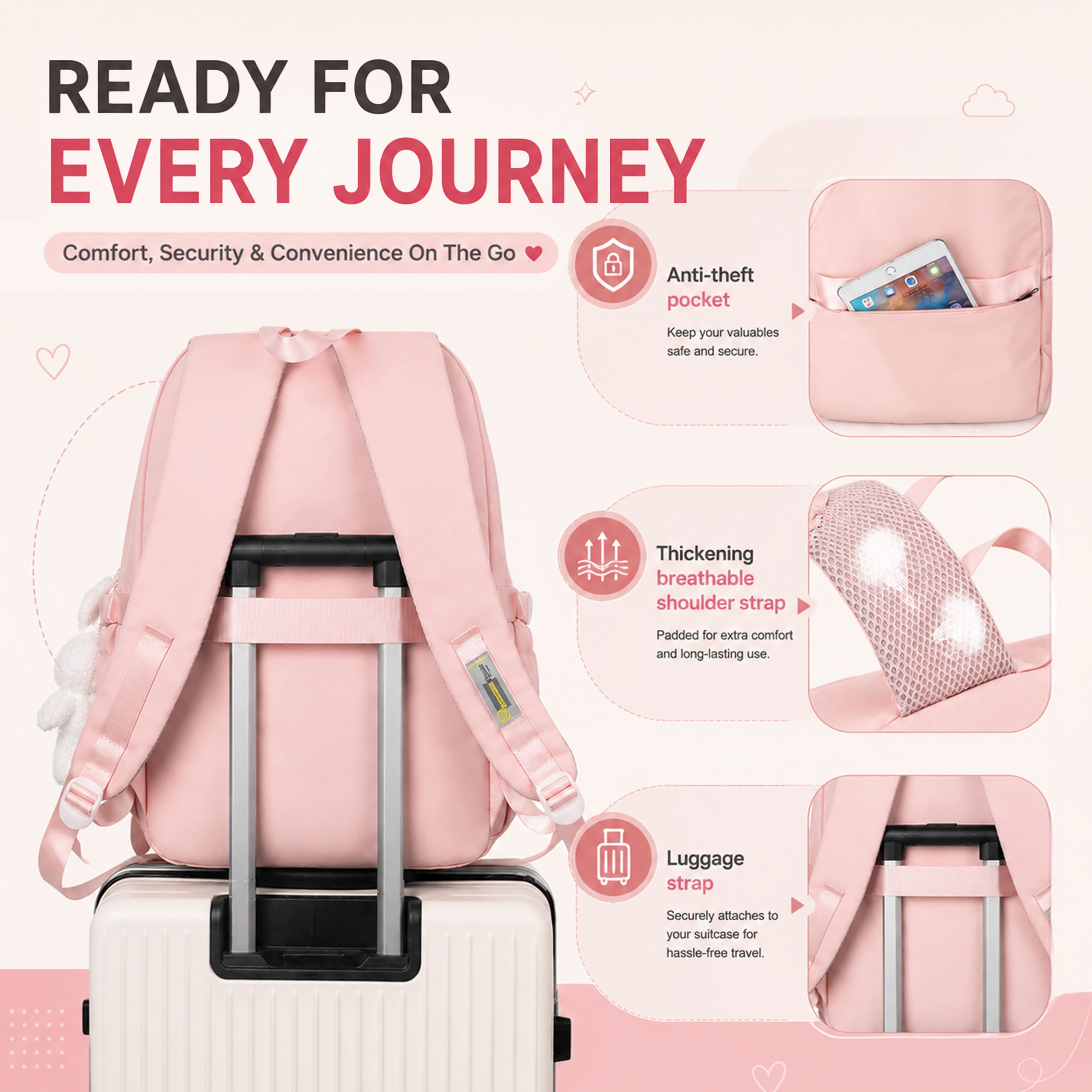 Buy MyneeMoe Sweet Pastel Girls Backpack – Durable, Stylish & Spacious School Bag (Pink) - School Bag at MyneeMoe Online In India