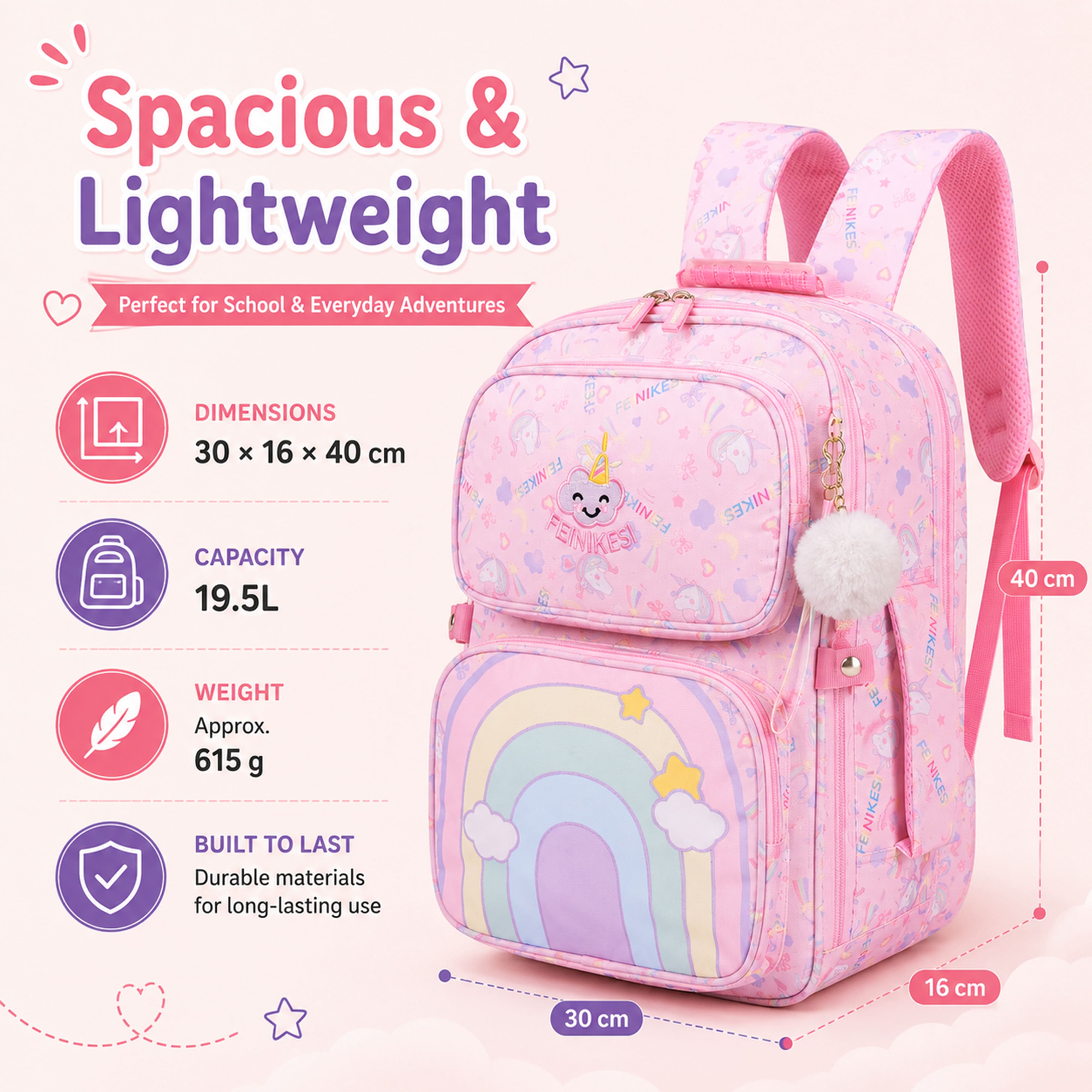Buy MyneeMoe Rainbow Blossom School Backpack - Stylish, Durable & Waterproof Backpack - School Bag at MyneeMoe Online In India