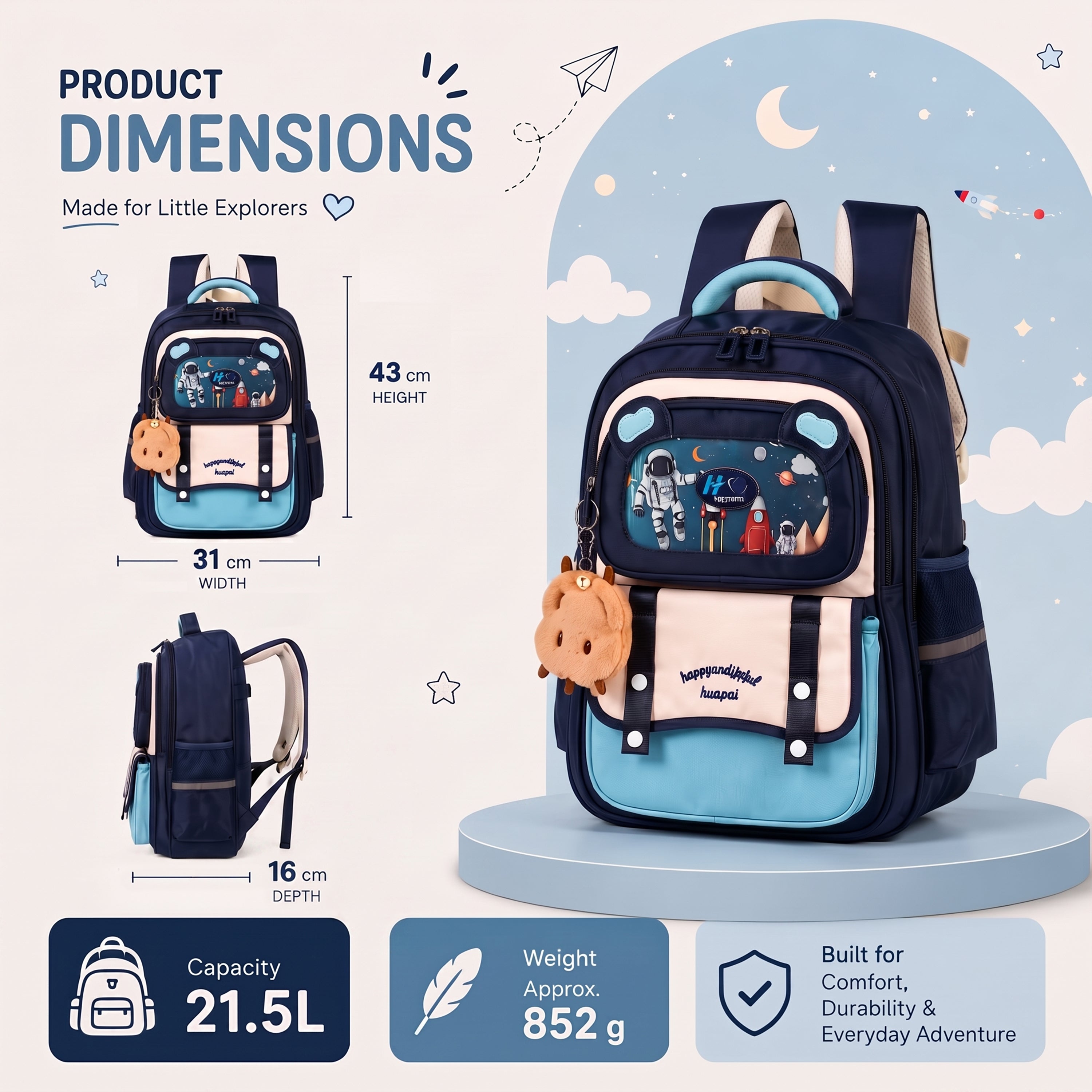 Buy MyneeMoe Explorer Kids School Backpack – Water-Resistant & Spacious School Bag (Age 4–6Y) - School Bag at MyneeMoe Online In India