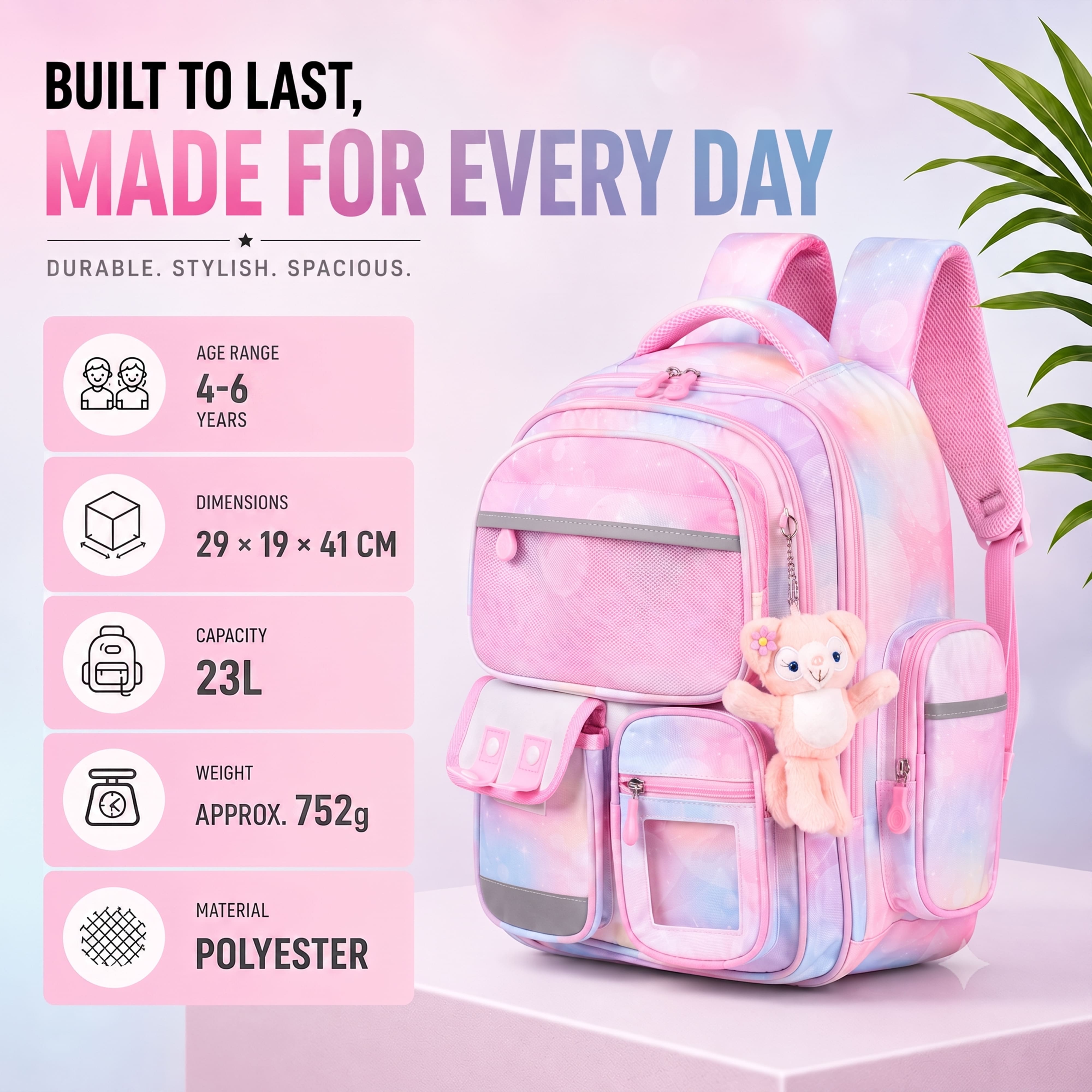 Brainy Bundle Galaxy Kids Backpack – Durable, Stylish & Spacious School Bag (Pink)
