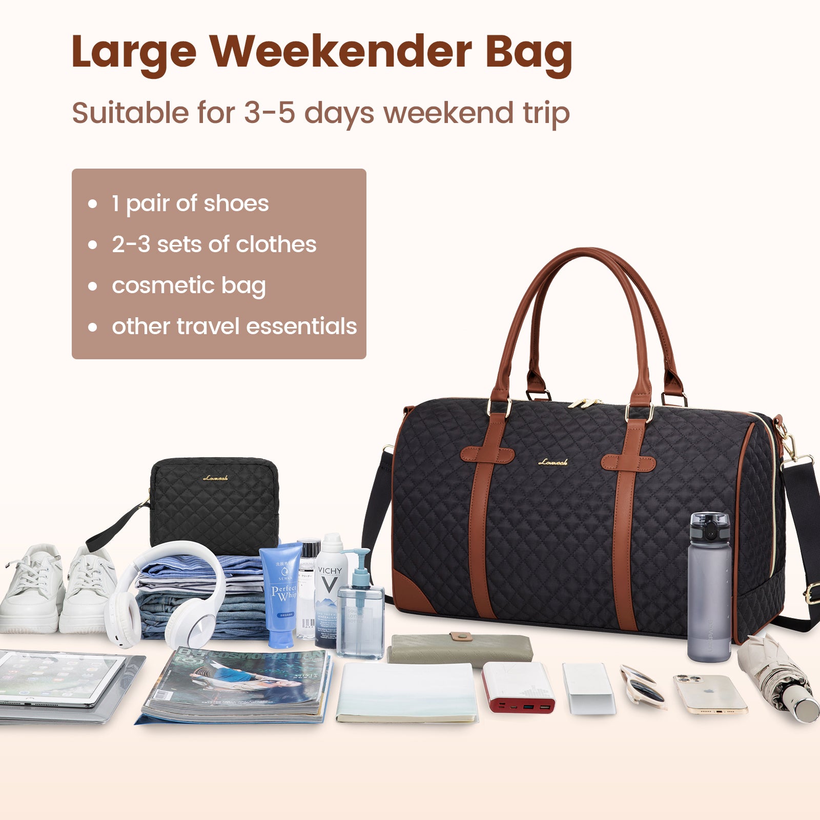 Buy MyneeMoe Lovevook All-in-One 3-Piece Black Travel Set for Weekend Escapes - Travel & Tote Bags at MyneeMoe Online In India